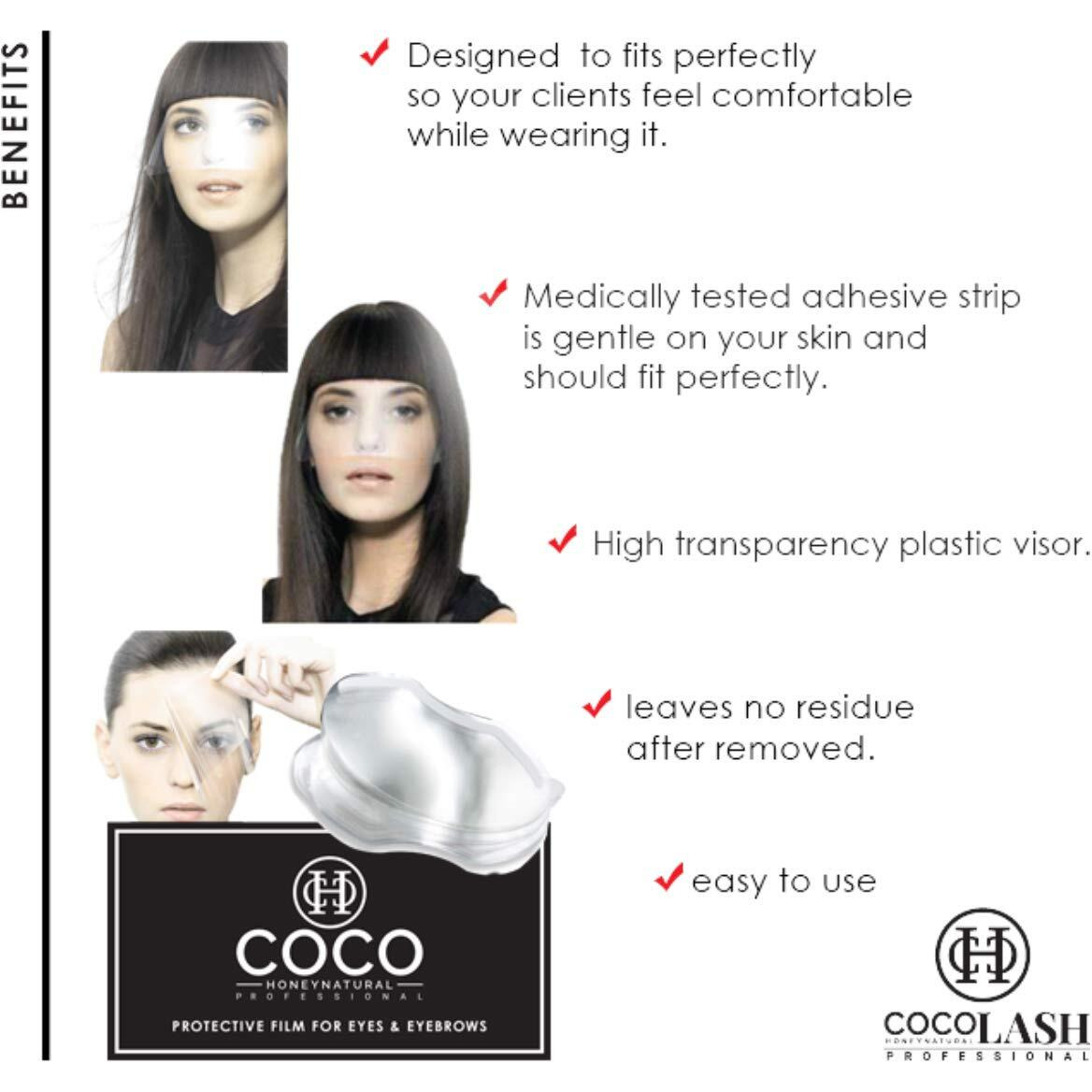 Coco-Honey (100 Pcs) Cocohoney Face Film Cover Shields Visors, Disposable Face Shields For Hairspray Salon Supplies, Microblading, Permanent Makeup, Shower, And Eyebrows Eyelash Extensions Eye Eyelid