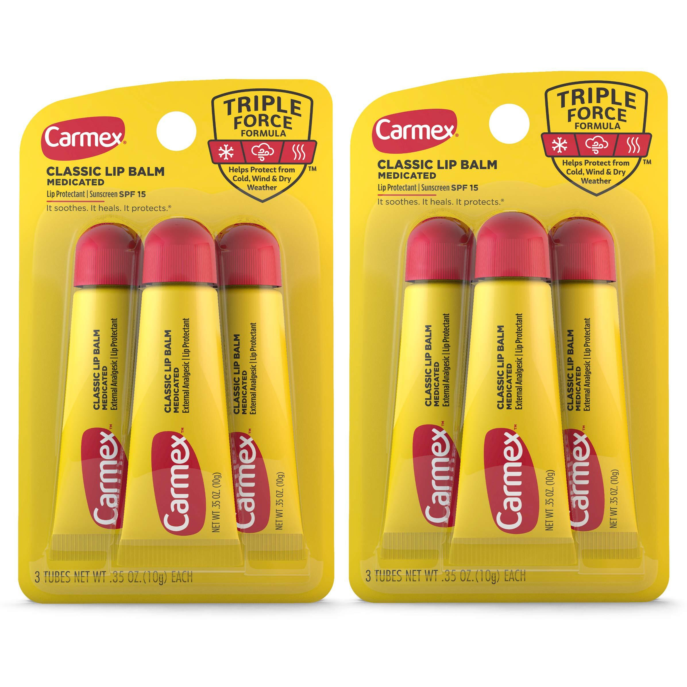 Carmex Medicated Lip Balm Tubes, Lip Moisturizer For Dry, Chapped Lips, 0.35 Oz - (2 Packs Of 3)