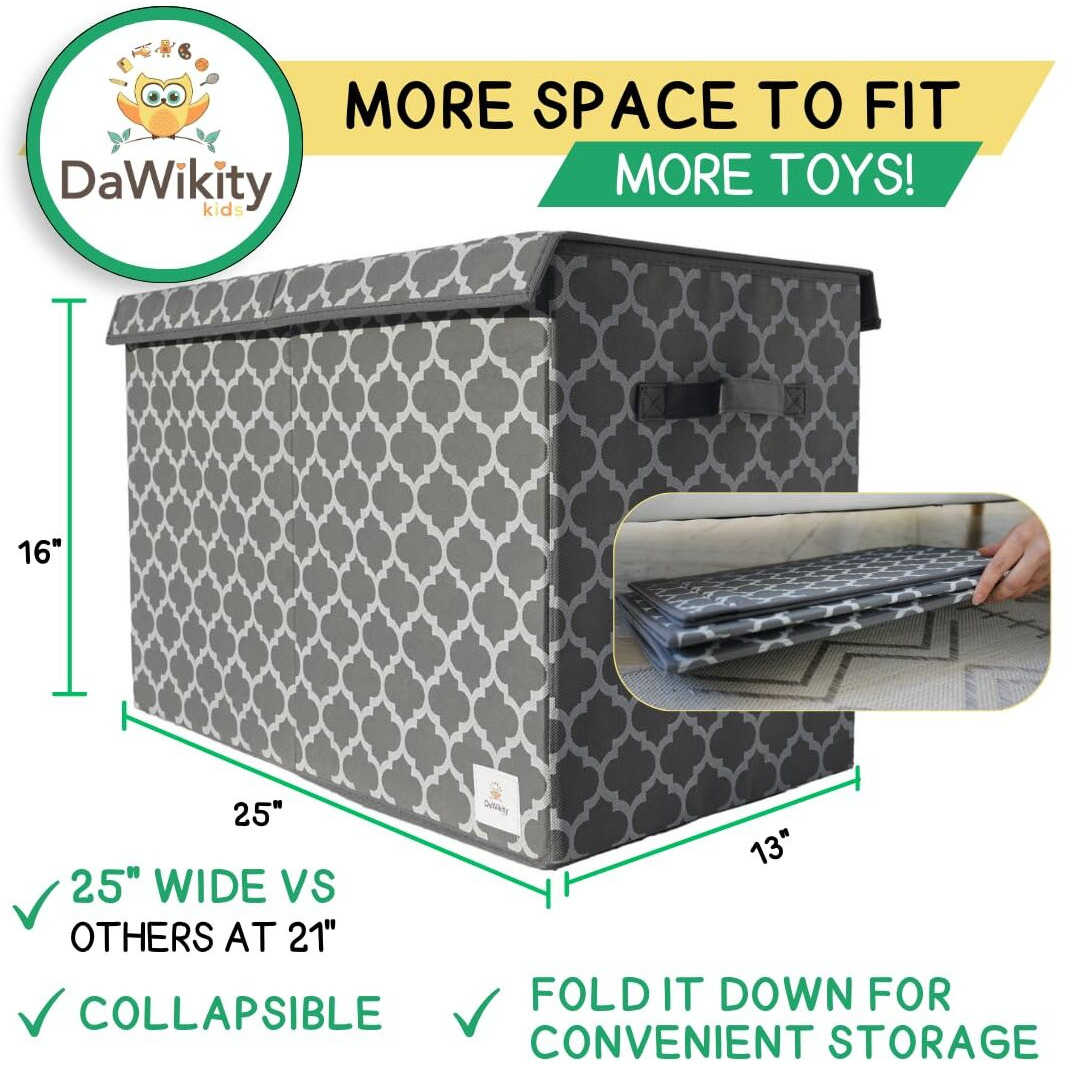 Large Toy Box Chest With Lid - Collapsible Sturdy Toy Bin Storage Organizer Boxes Baskets For Kids, Boys, Girls, Nursery, Playroom, Bedroom, 25"&quotX16"&quotX13"", Grey