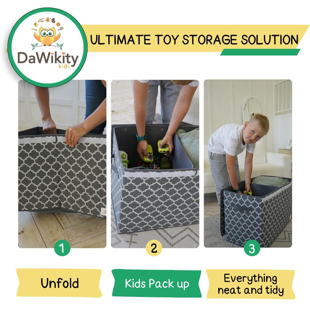 Large Toy Box Chest With Lid - Collapsible Sturdy Toy Bin Storage Organizer Boxes Baskets For Kids, Boys, Girls, Nursery, Playroom, Bedroom, 25"&quotX16"&quotX13"", Grey