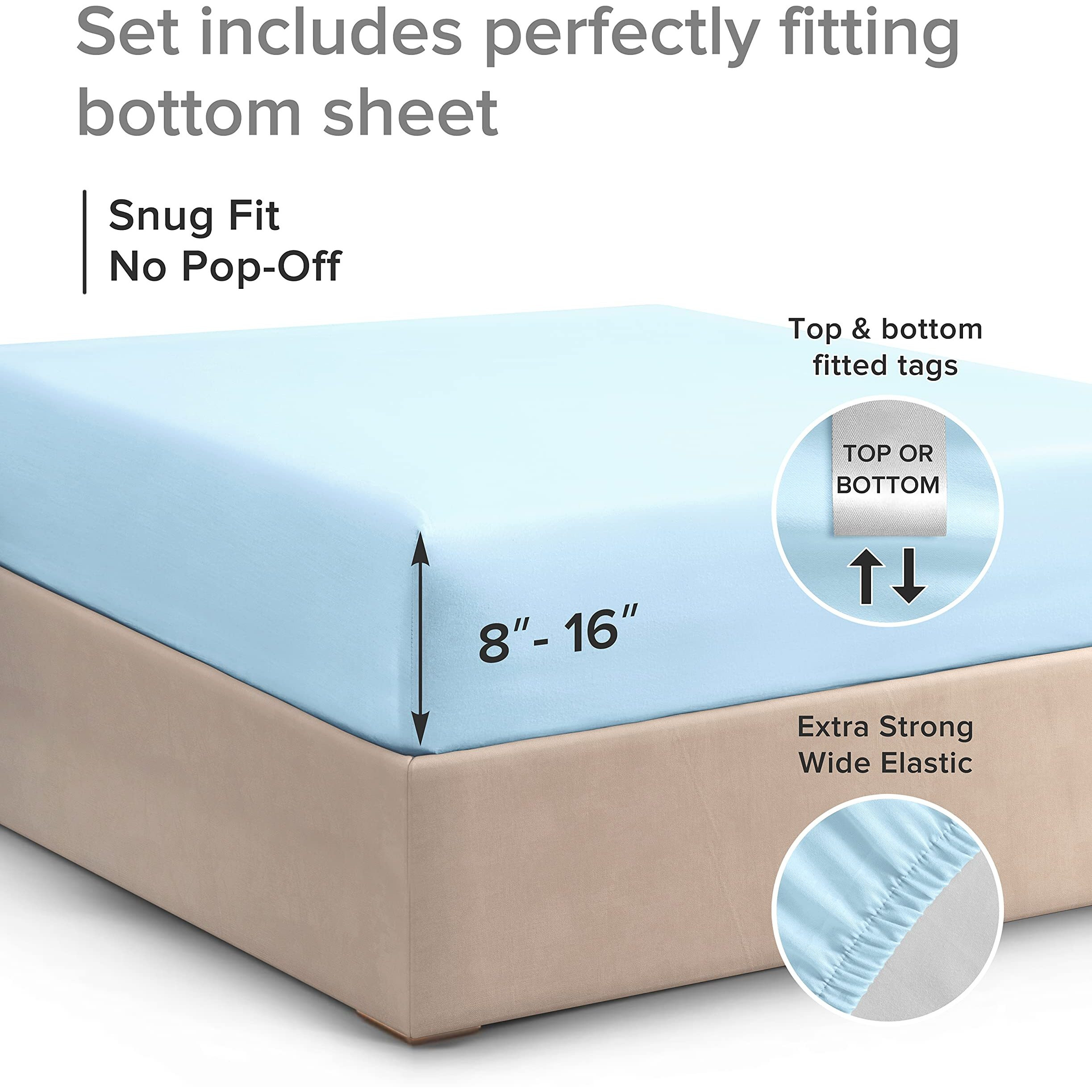 Cgk Unlimited Twin Xl Size Fitted Bed Sheet - Hotel Luxury - Fits Mattress Up To 16 - Extra Soft, Wrinkle Free, Breathable - Light Blue