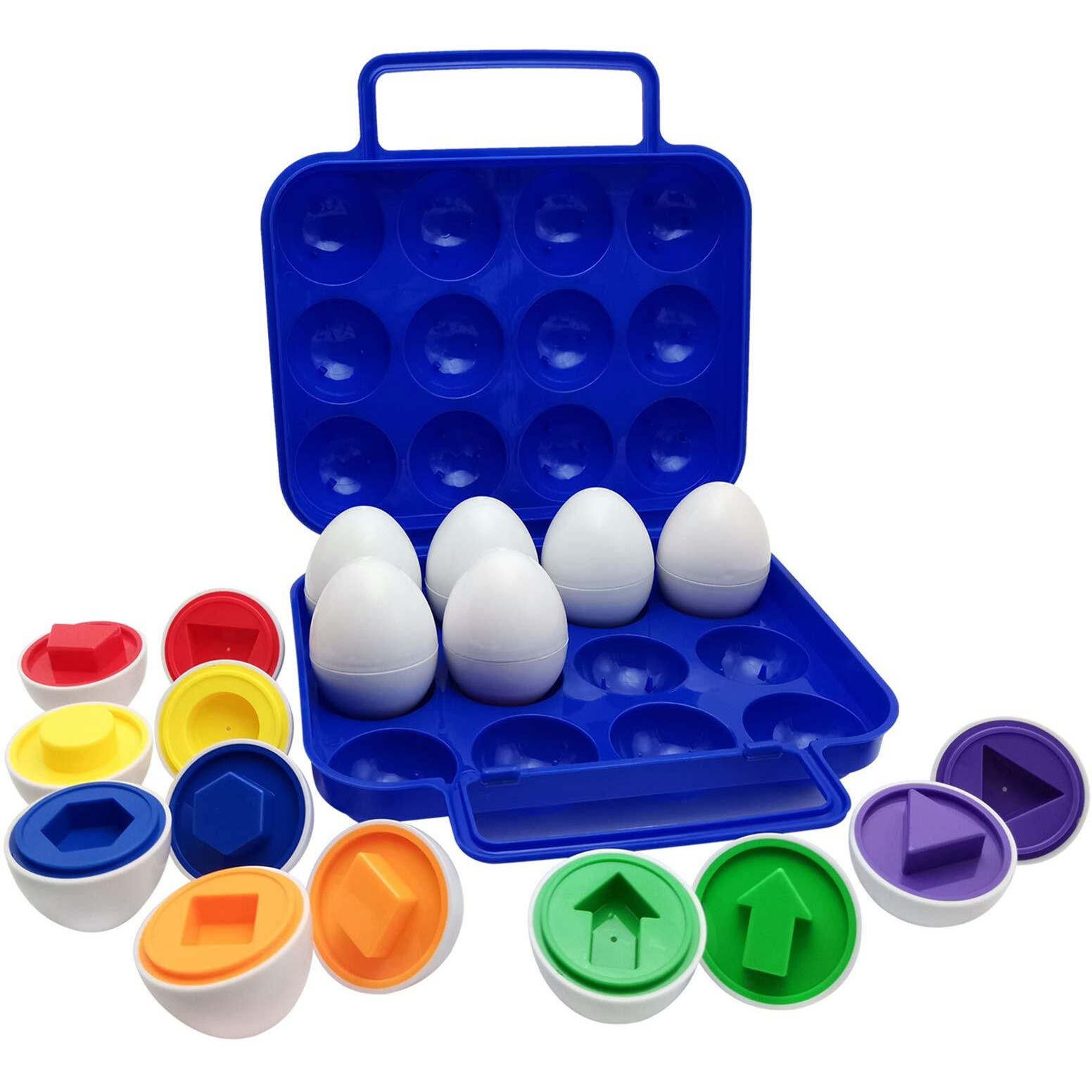 Beakabao 12Pcs Color And Shape Matching Egg Set Montessori Toddler Education Classification Toys For Fine Motor Skills Of The Fingers Muscles, Preschool Children Smart Puzzles Easter Gifts (Blue)