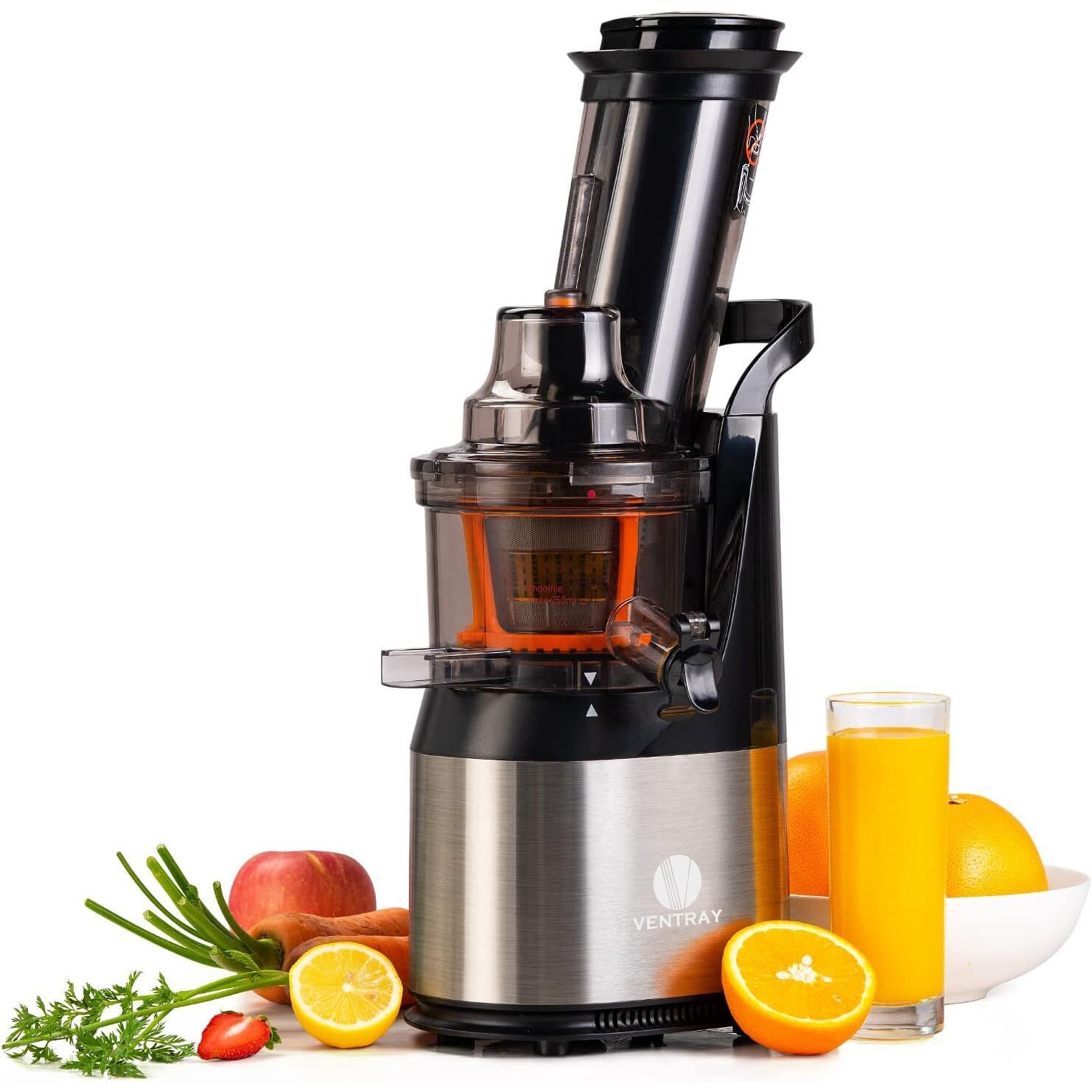 Ventray Slow Masticating Juicer, Powerful Cold Press Juicer With 3-Inch Large Feed Chute, Electric Masticating Juice Extractor For Vegetables And Fruits, Easy To Clean, Bpa Free