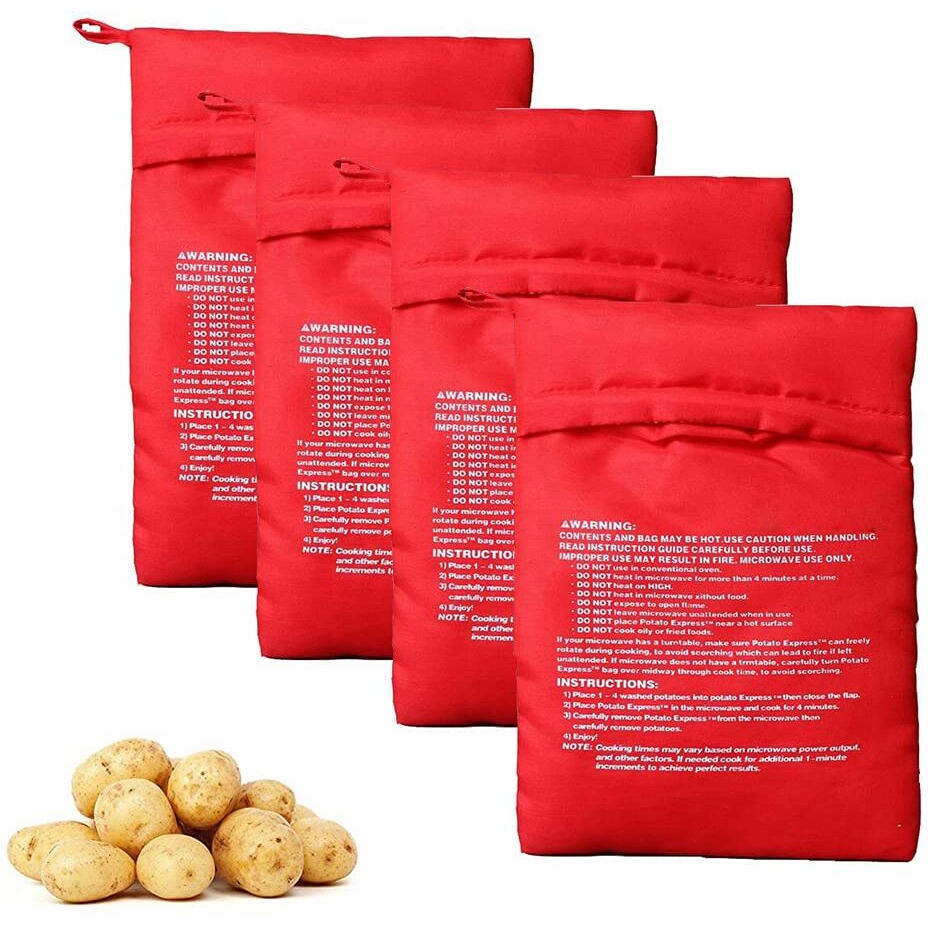 Xingzi Microwave Potato Cooker Bag 4Pcs Reusable And Washable Express Saving Time Baking Fabric Pouch Bag For Any Type Of Potatoes Bake Bags Perfect Potatoes Just In 4 Minutes