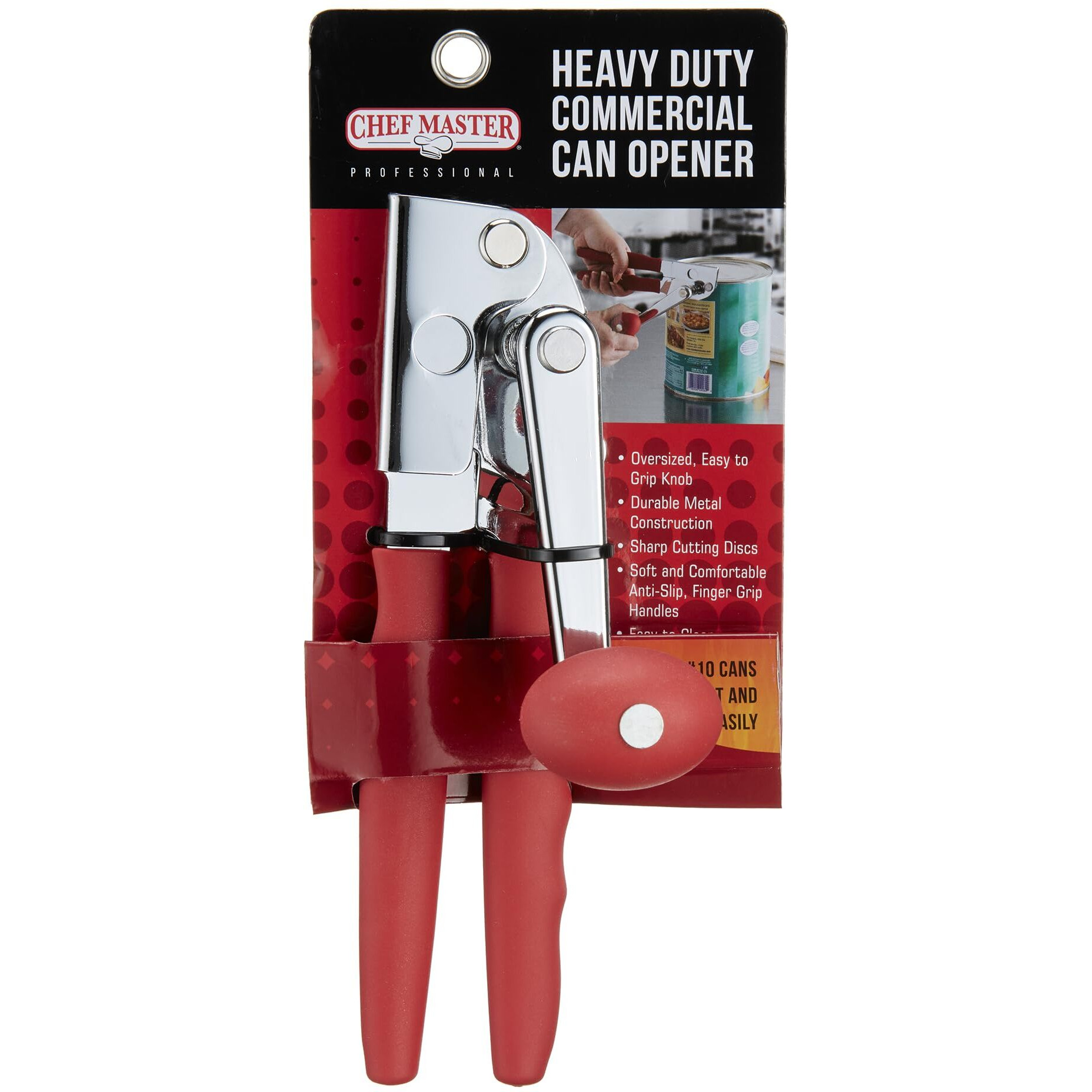 Chef-Master Commercial Can Opener, Heavy Duty Can Opener Manual For Large Cans With Anti-Slip Grip, Kitchen Can Opener, Bottle And Can Opener, Professional Can Opener With Crank Handle (90056)