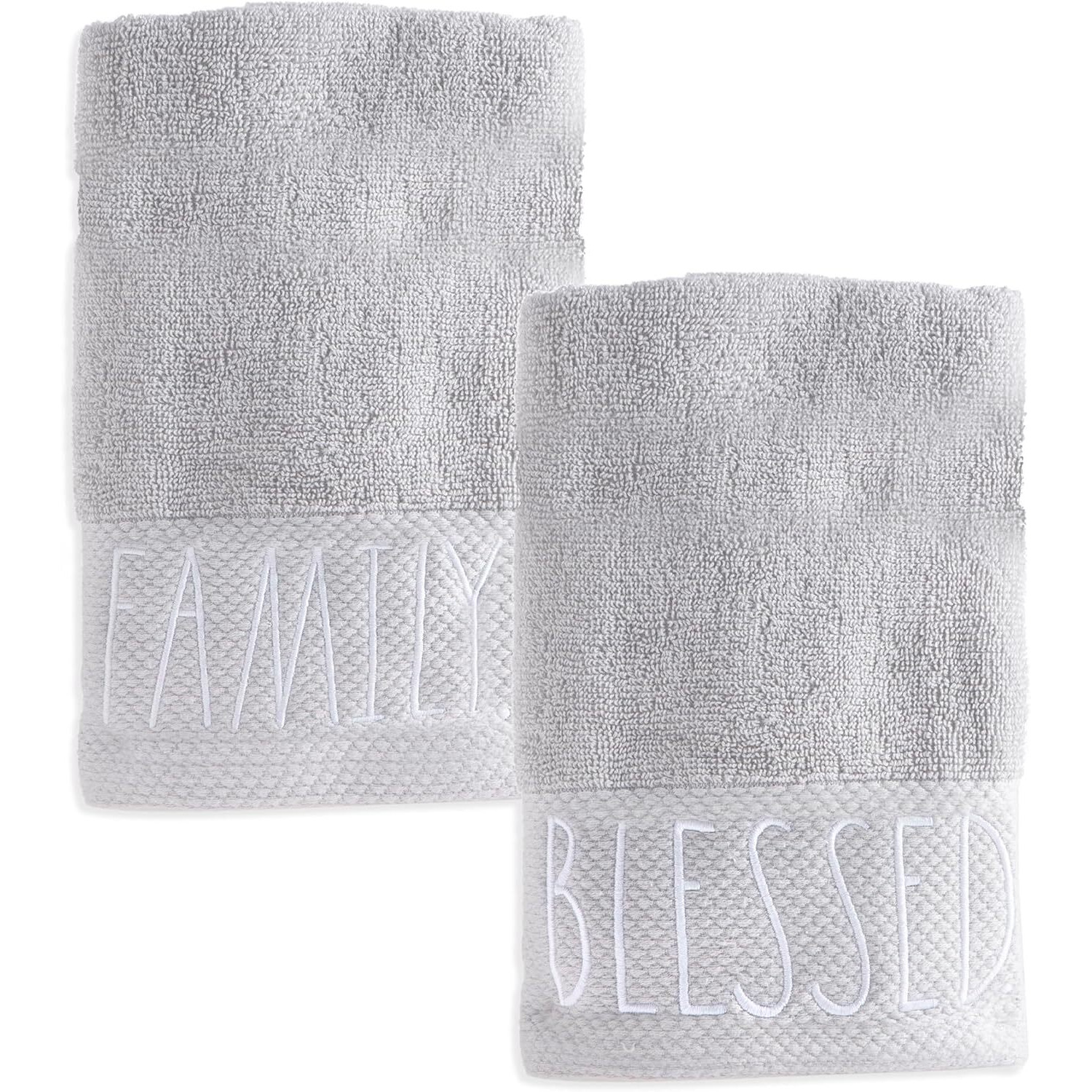 Rae Dunn Hand Towels, Embroidered Decorative Hand Towel For Kitchen And Bathroom, 100% Cotton, White- Blessed/Family, 16"&quotX 28""
