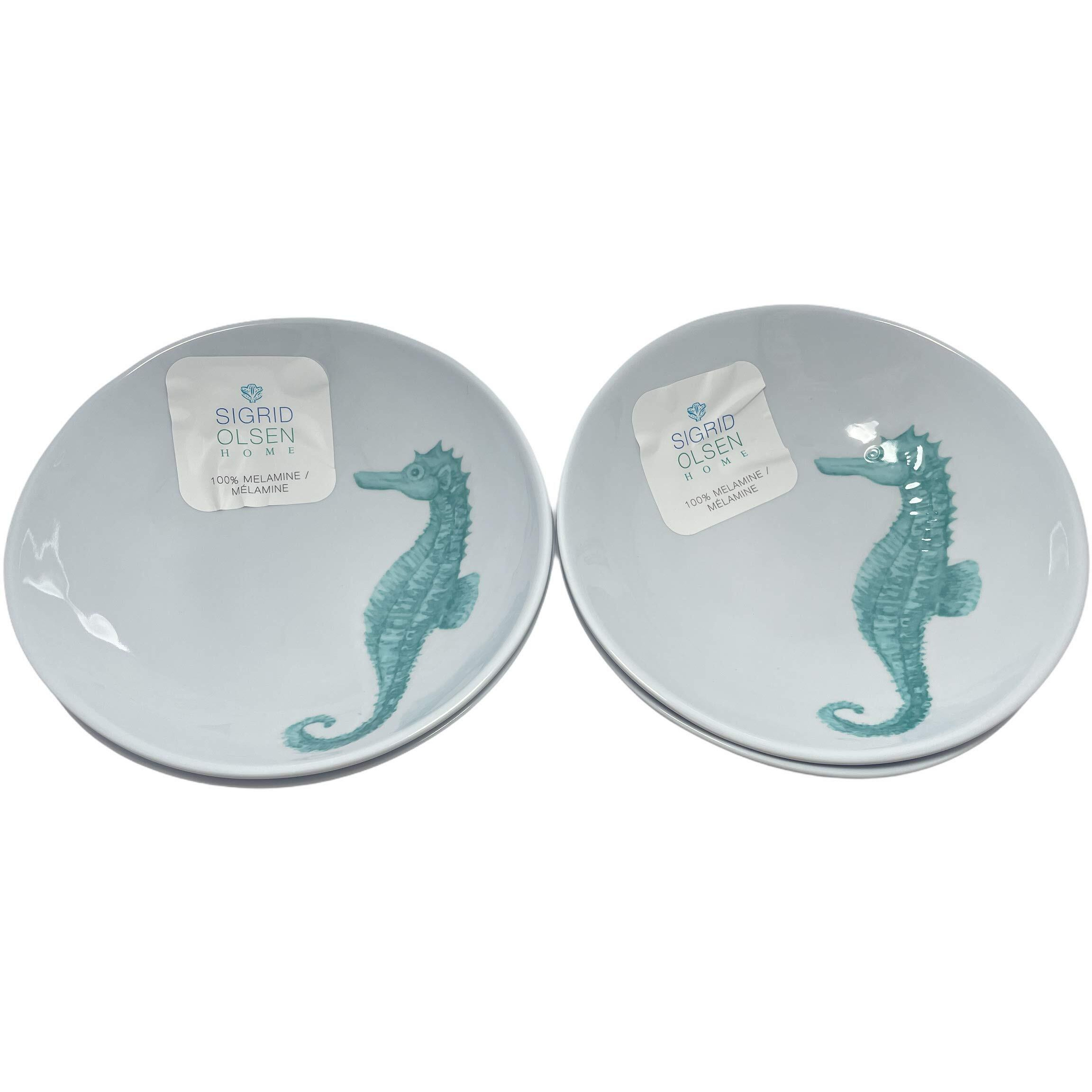 Sigrid Olsen Home Seahorse Bowl Set 4 Pieces Blue Green Turquoise 100 Percent Melamine Ocean Nautical, Blue, Green, Turquoise