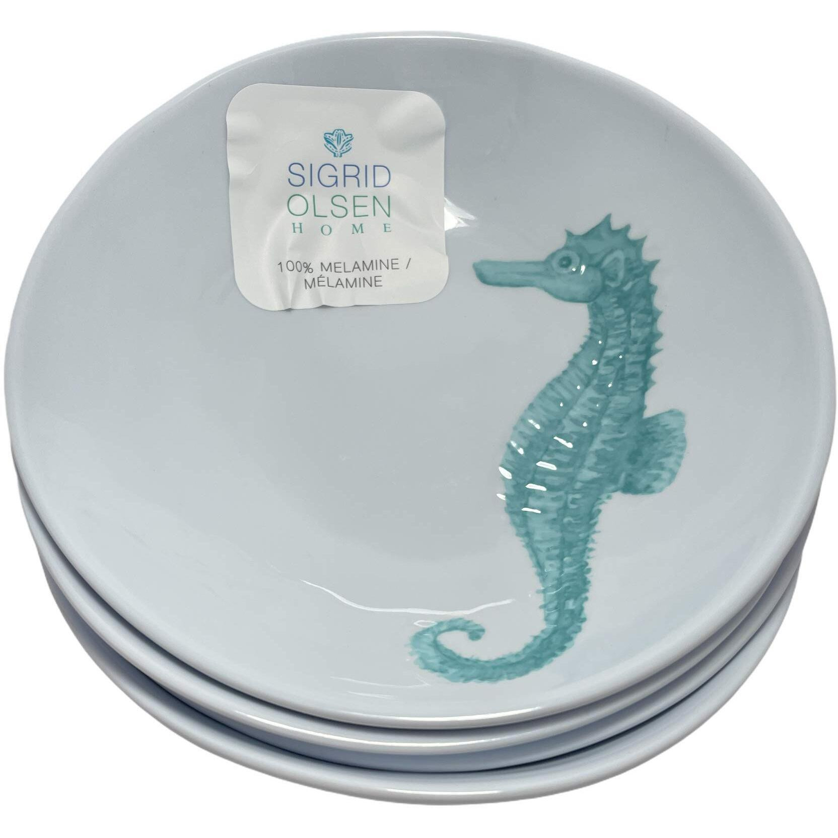 Sigrid Olsen Home Seahorse Bowl Set 4 Pieces Blue Green Turquoise 100 Percent Melamine Ocean Nautical, Blue, Green, Turquoise