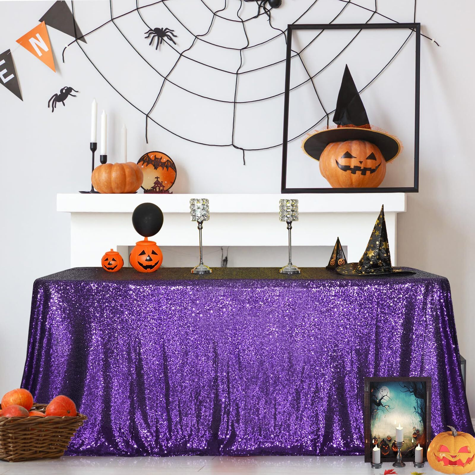 Squarepie Sequin Tablecloth 60 X 102 Inch Purple Sparkly Table Cloth For Halloween Wedding Party
