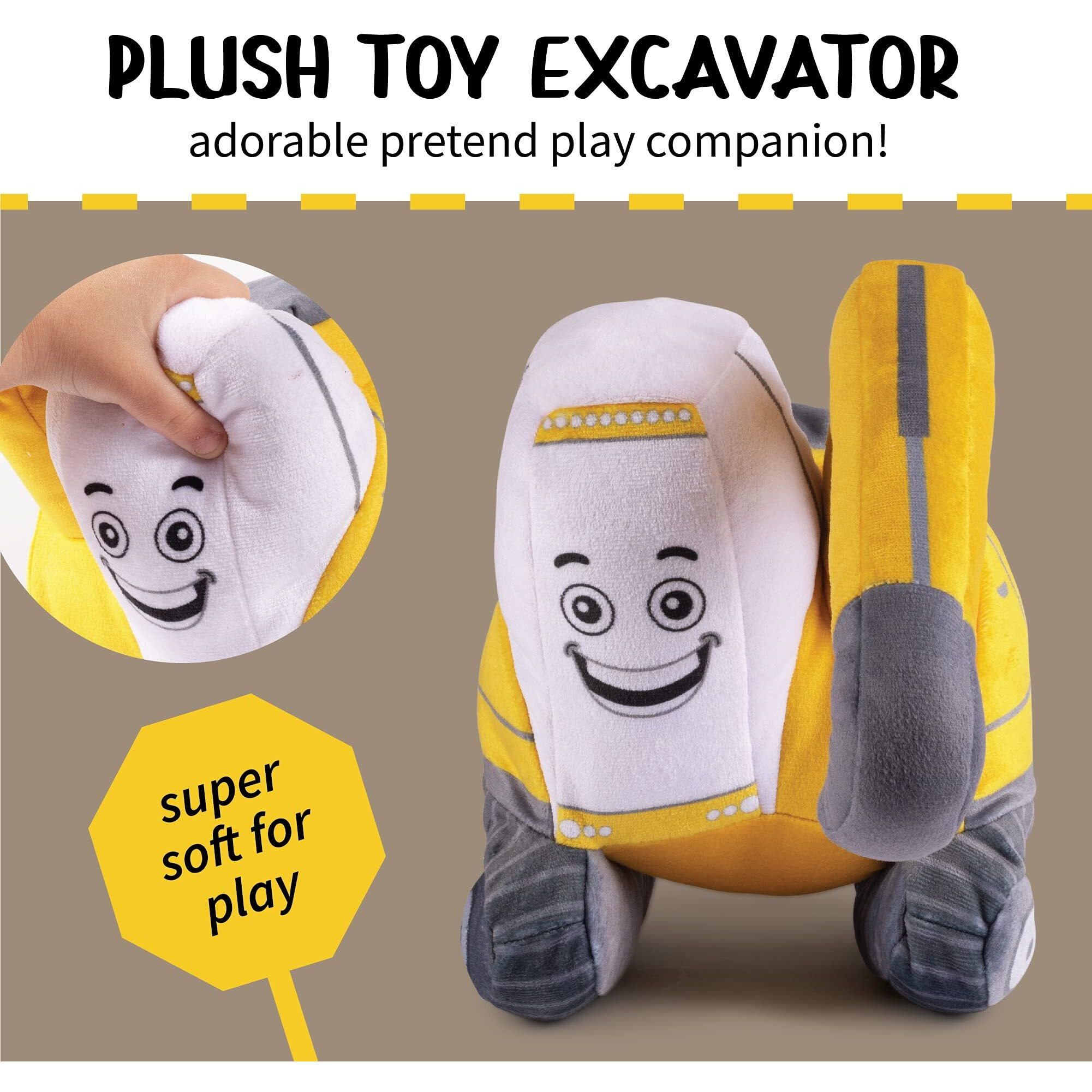 Plush Creations Excavator Toy Figure, Plush Construction Stuffed Truck, Interactive Excavator Truck Toy For Toddlers