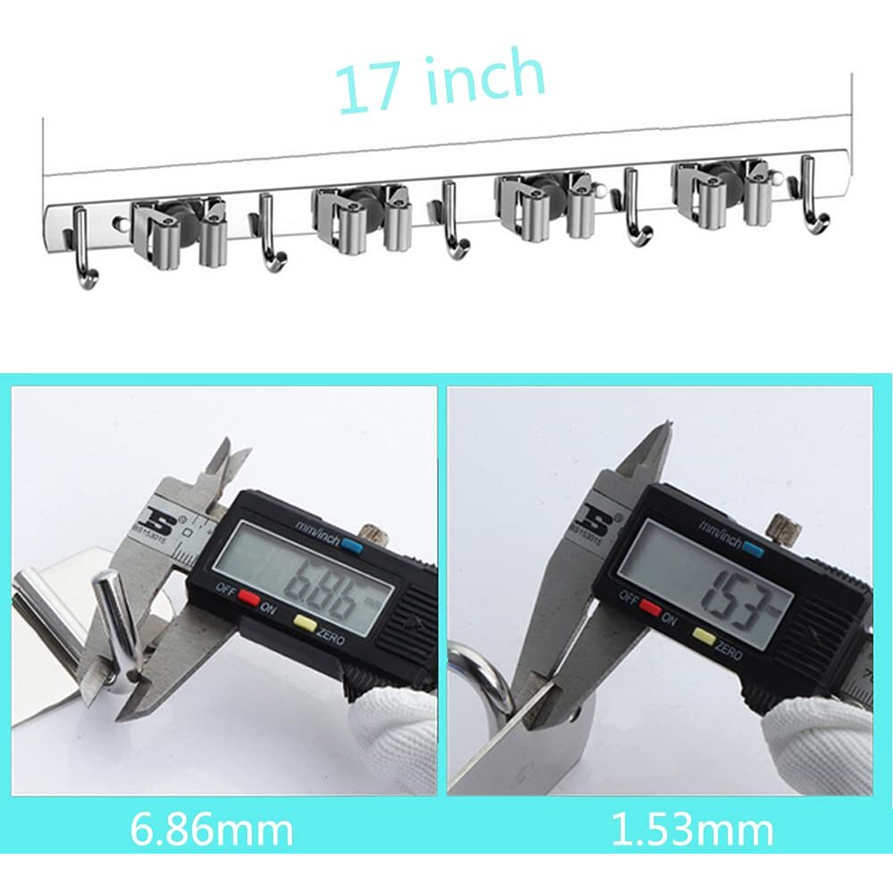 Saxhorn Broom Mop Holder Wall Mount Stainless Steel Tool Hanger Storage Organizer For Home, Kitchen, Garage, Garden, Laundry Room, Bathroom Organization And Storage(4 Racks 5 Hooks)