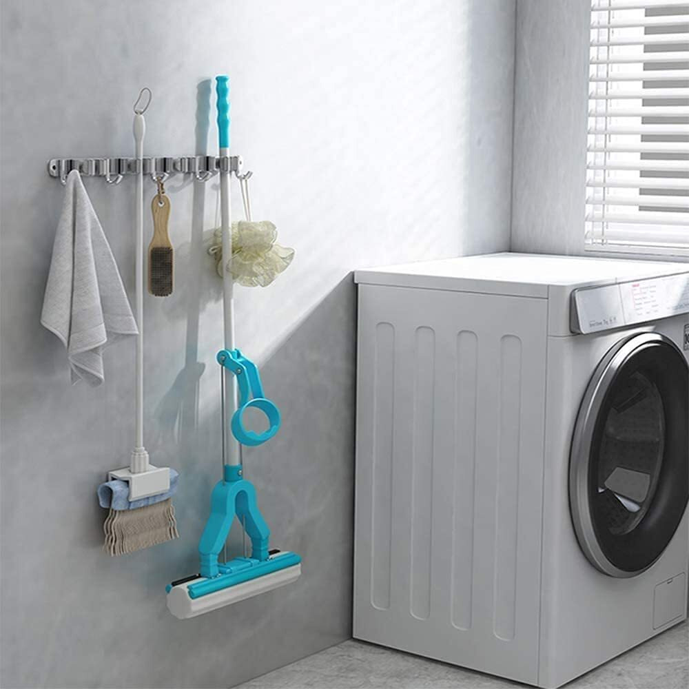 Saxhorn Broom Mop Holder Wall Mount Stainless Steel Tool Hanger Storage Organizer For Home, Kitchen, Garage, Garden, Laundry Room, Bathroom Organization And Storage(4 Racks 5 Hooks)