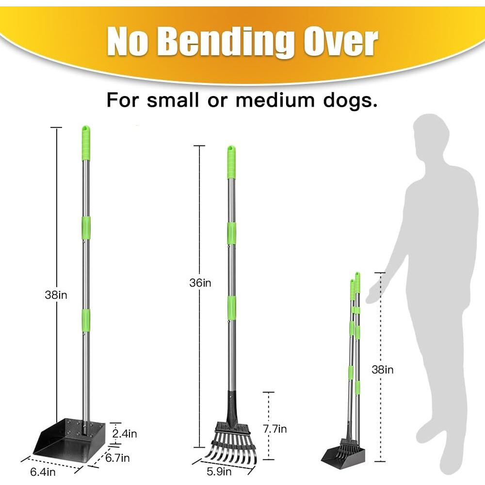 Tooge Pooper Scooper, Dog Pooper Scooper Long Handle Stainless Metal Tray And Rake For Medium Small Dogs Heavy Duty Pet Supplies To Use For Grass, Dirt Or Gravel
