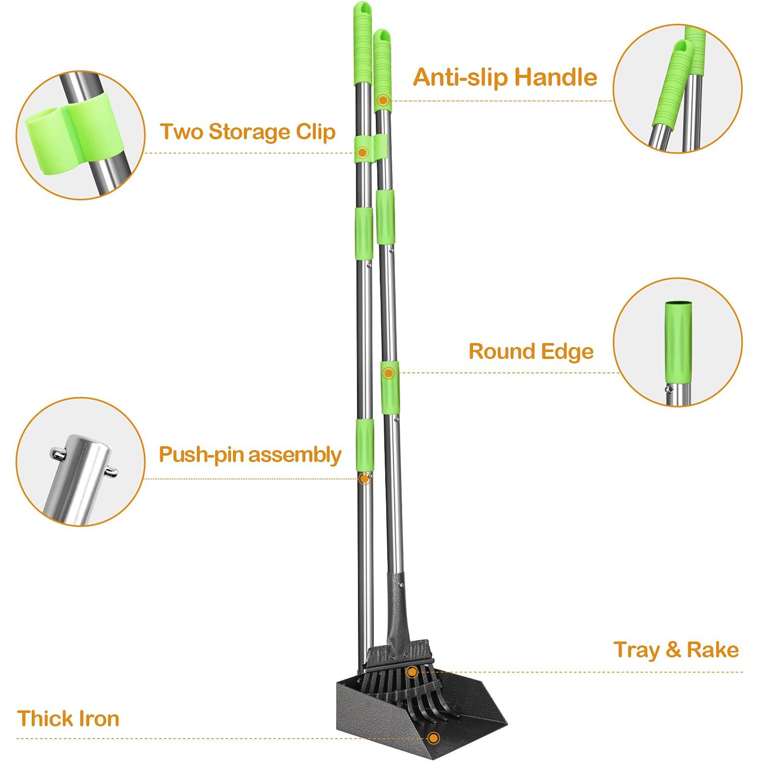 Tooge Pooper Scooper, Dog Pooper Scooper Long Handle Stainless Metal Tray And Rake For Medium Small Dogs Heavy Duty Pet Supplies To Use For Grass, Dirt Or Gravel