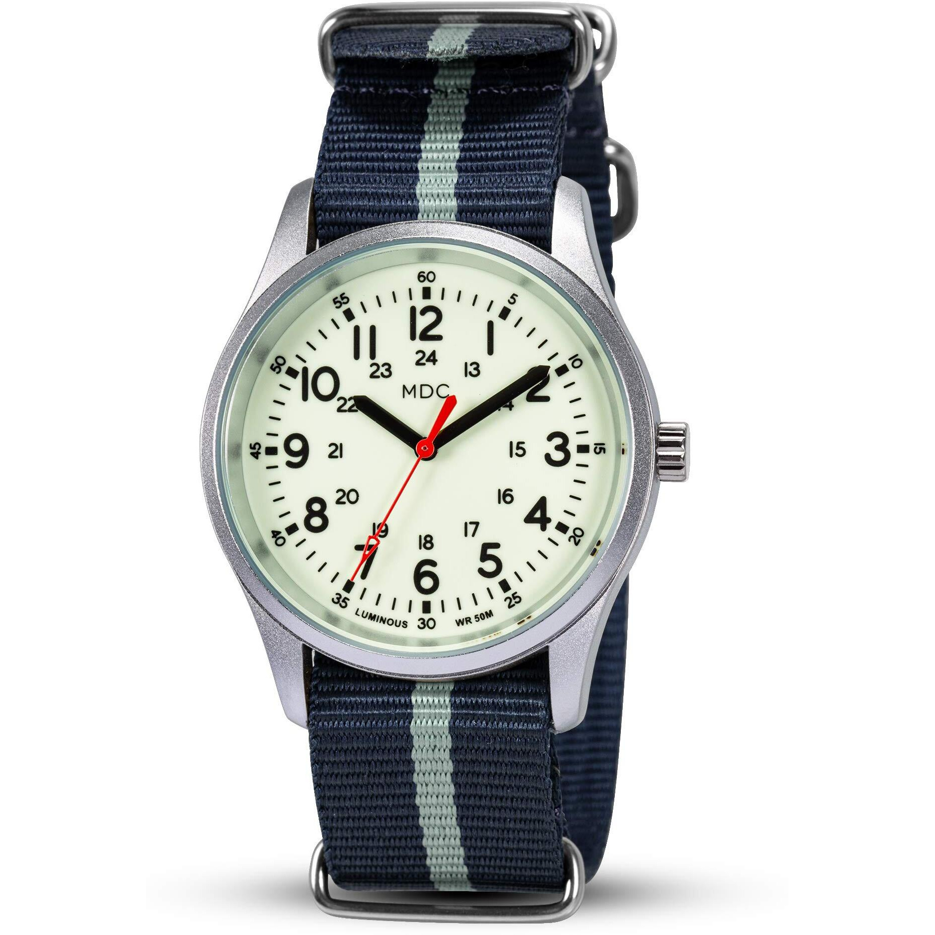 Infantry Mens Analog Watch Glow In The Dark Wrist Watches For Men Military Quartz Wristwatch Army Field Work Luminous Outdoor Sport Waterproof Blue Nylon Band