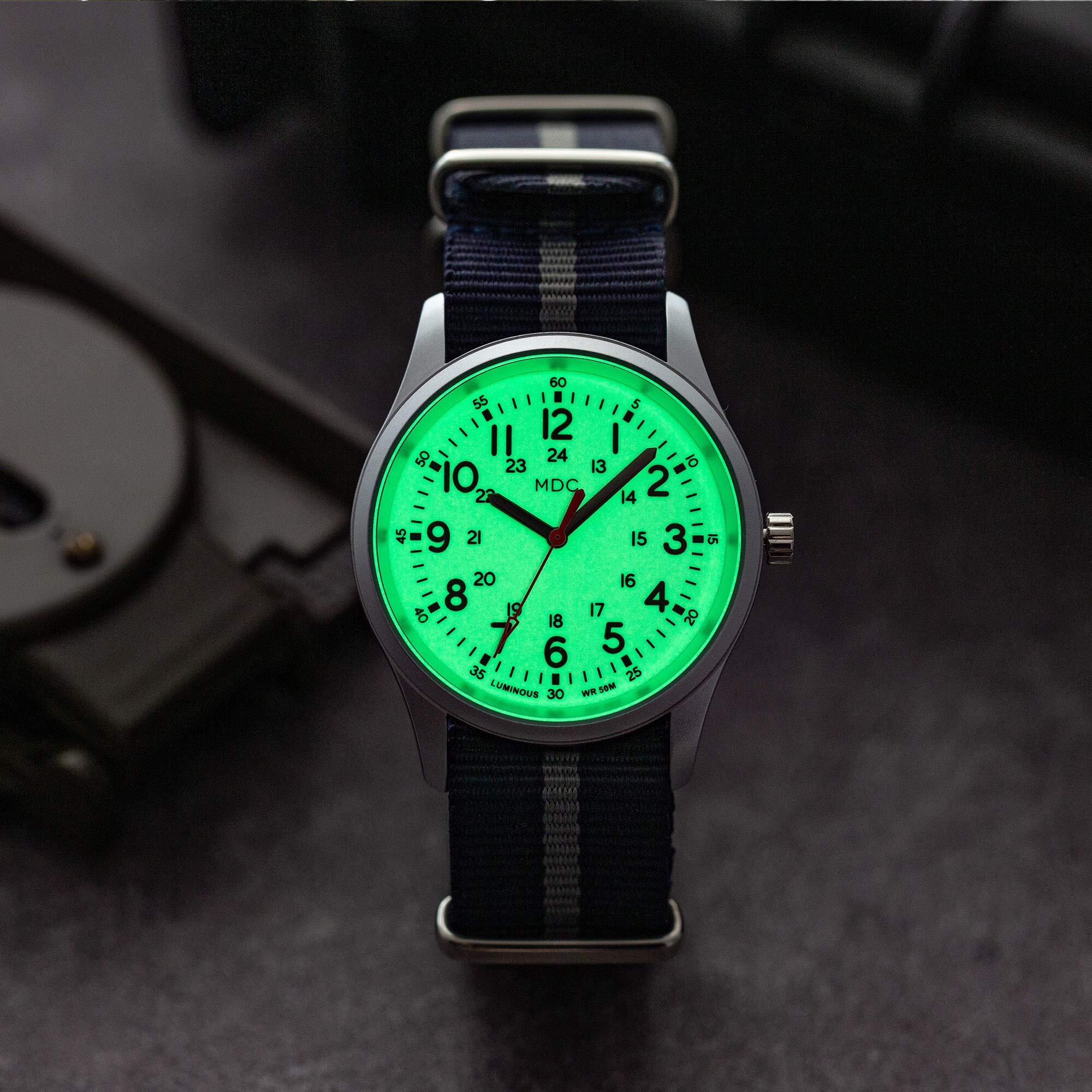 Infantry Mens Analog Watch Glow In The Dark Wrist Watches For Men Military Quartz Wristwatch Army Field Work Luminous Outdoor Sport Waterproof Blue Nylon Band