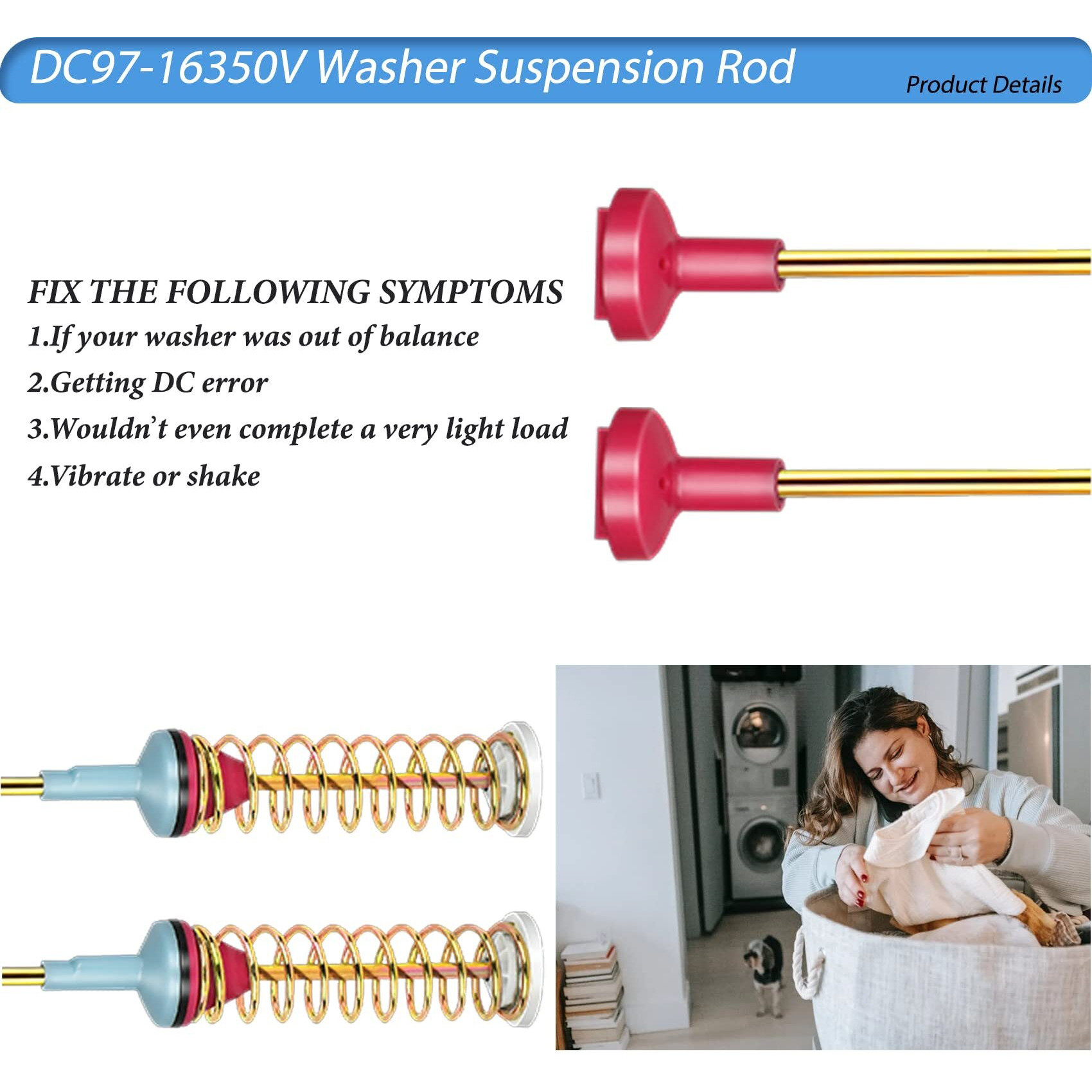 Dc97-16350V Washer Suspension Rods(27.6In), Replace Samsung Washer Suspension Rods, Compatible With Samsung Washer Wa54R7600Av/Us Wa54R7600Ac/Us Wa54R7200Aw/Us Wa54R7200Av/Us Wa54R7600Aw/Us