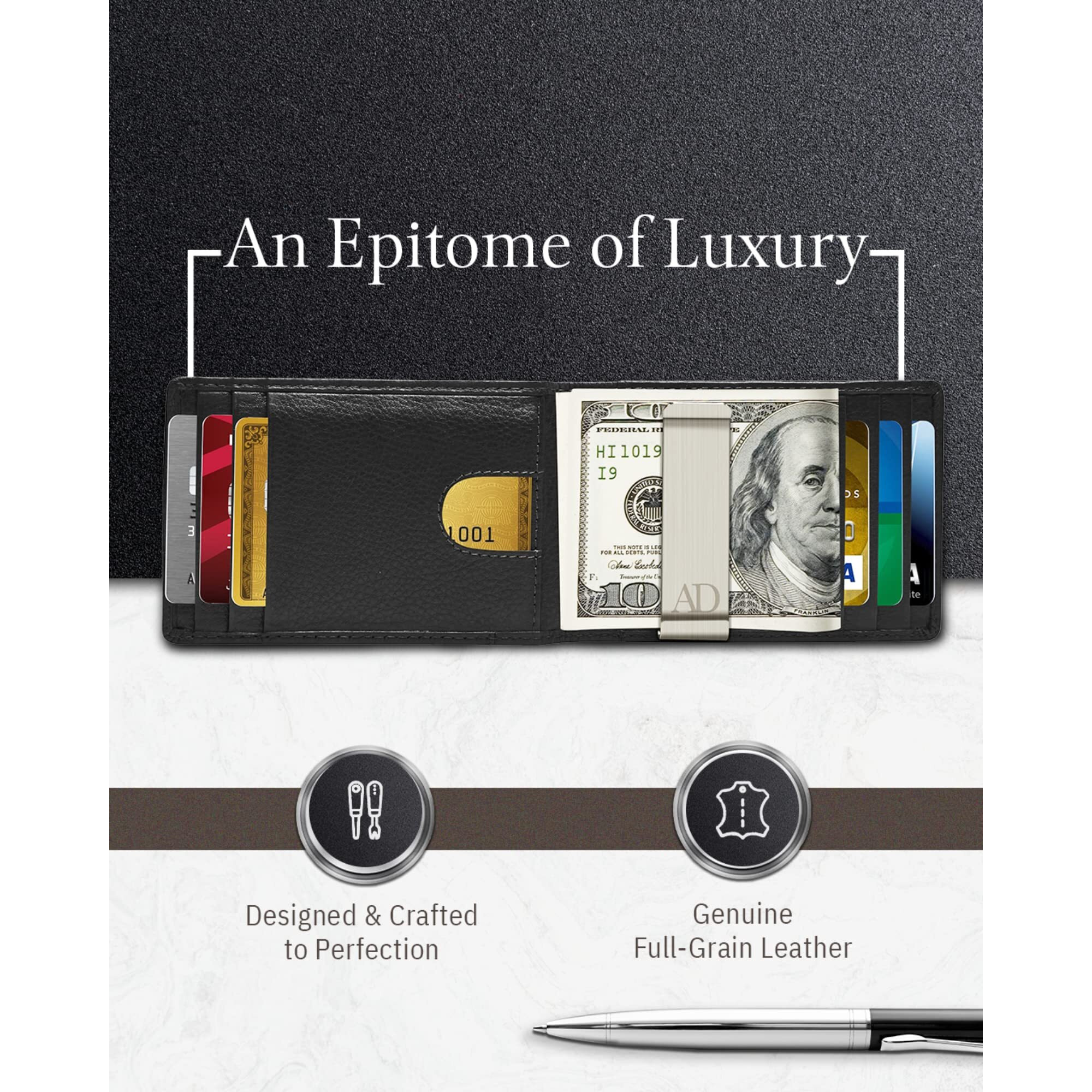 Access Denied Real Leather Wallets For Men - Front Pocket Slim Money Clip Bifold Mens Wallet Black Rfid Minimalist Credit Card Holder - Gifts For Men