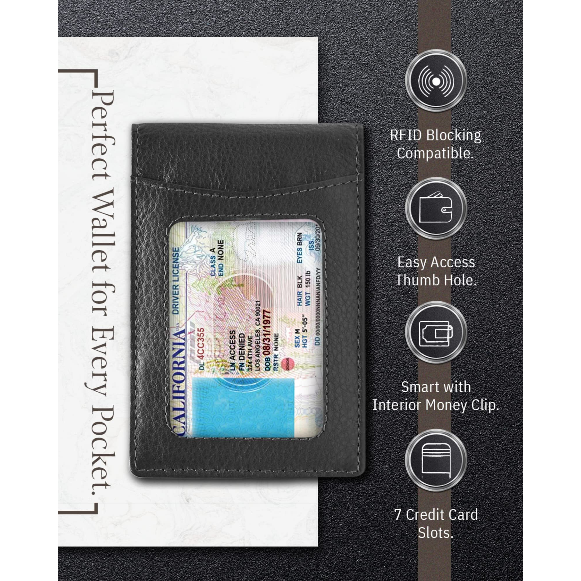 Access Denied Real Leather Wallets For Men - Front Pocket Slim Money Clip Bifold Mens Wallet Black Rfid Minimalist Credit Card Holder - Gifts For Men
