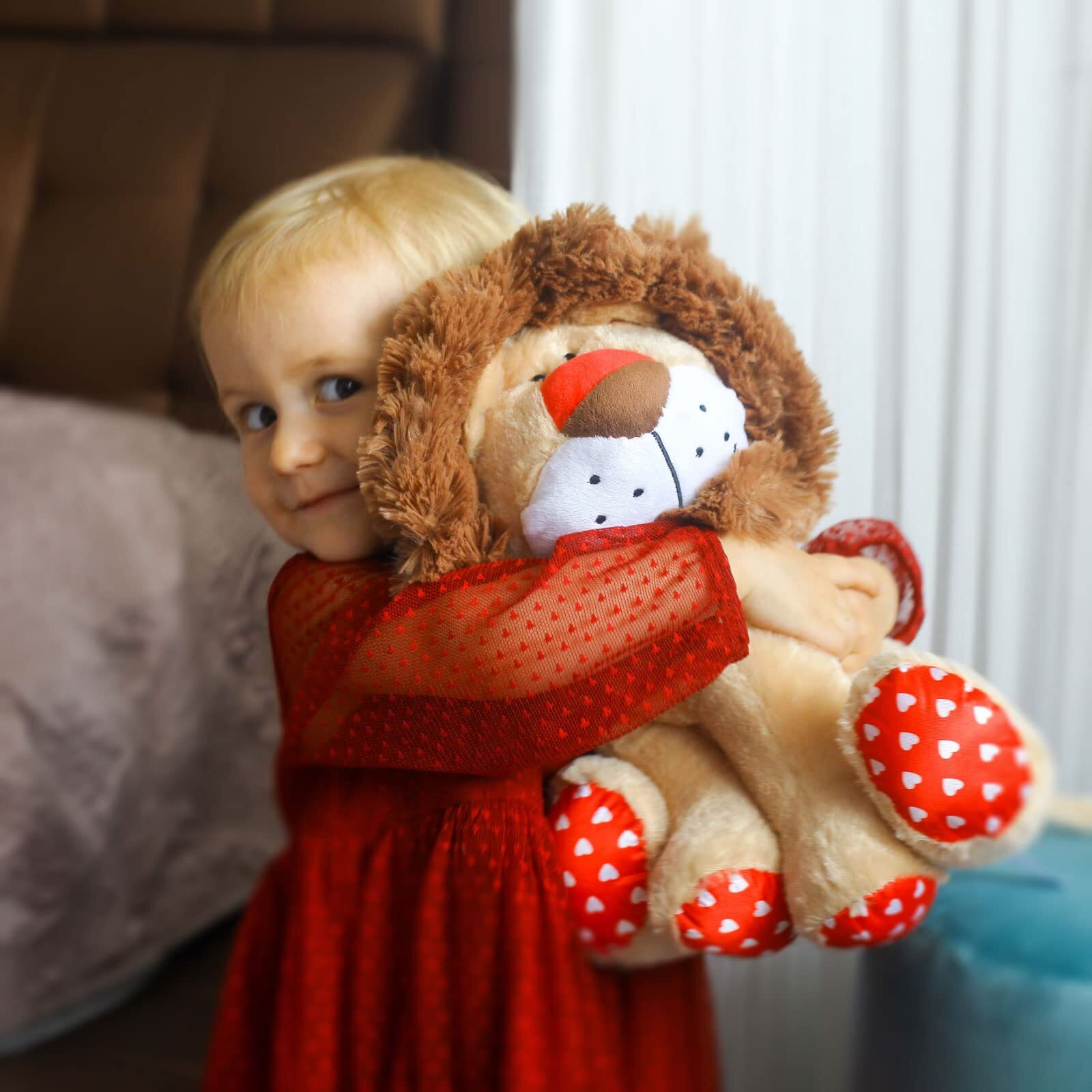 Weigedu Love Lion Stuffed Animal, King Lion Plush Toy With Mane Heart Shape Tail For Kids Baby Lover Birthday Valentines Day Christmas Bedtime Gift, 13.8