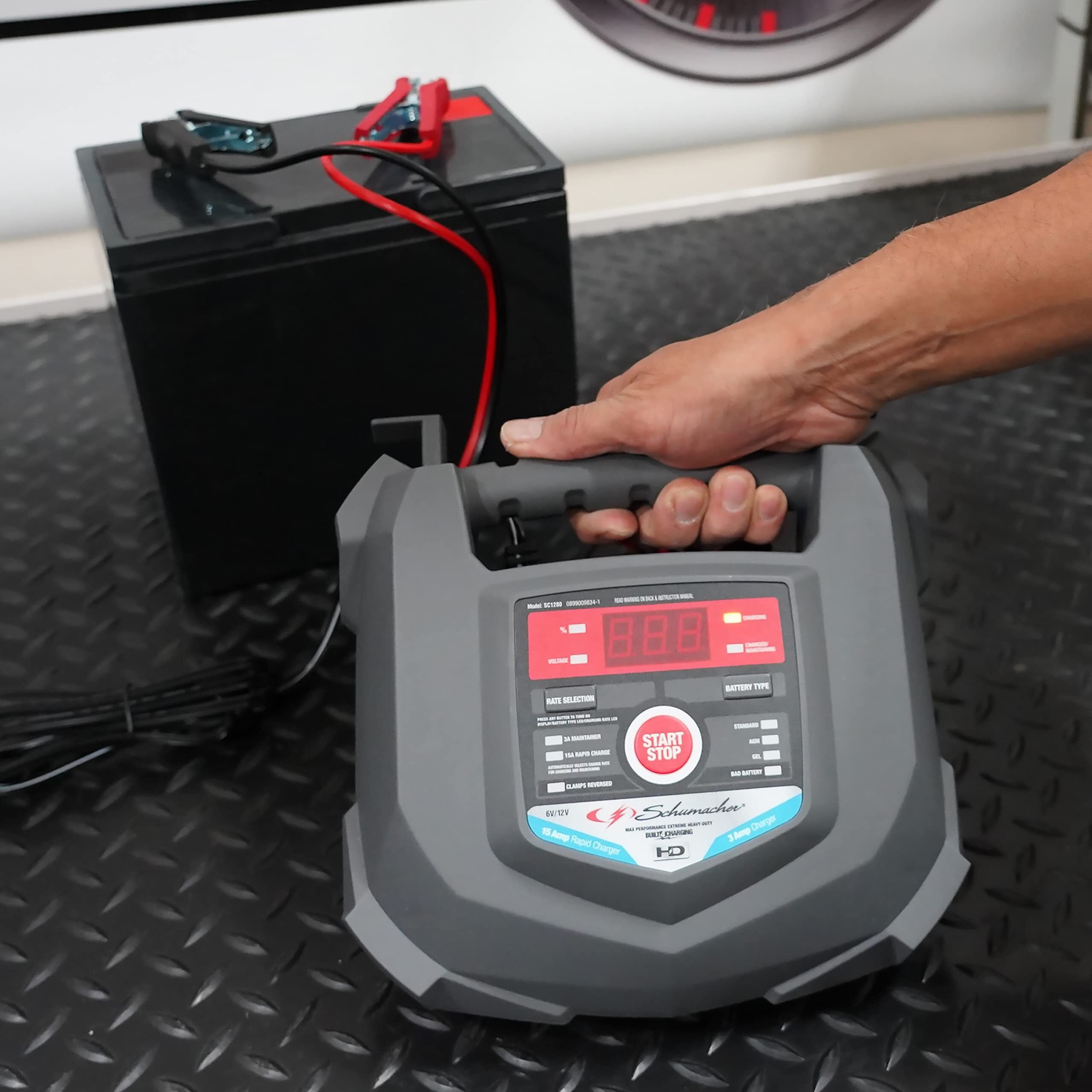 Schumacher Electric Car Battery Charger And Maintainer Sc1280 4-In-1, 15 Amp, Fully Automatic For 6V And12V Automobile Batteries - Ideal For Motorcycles, Cars, Trucks, Suvs, Marine Batteries, And More