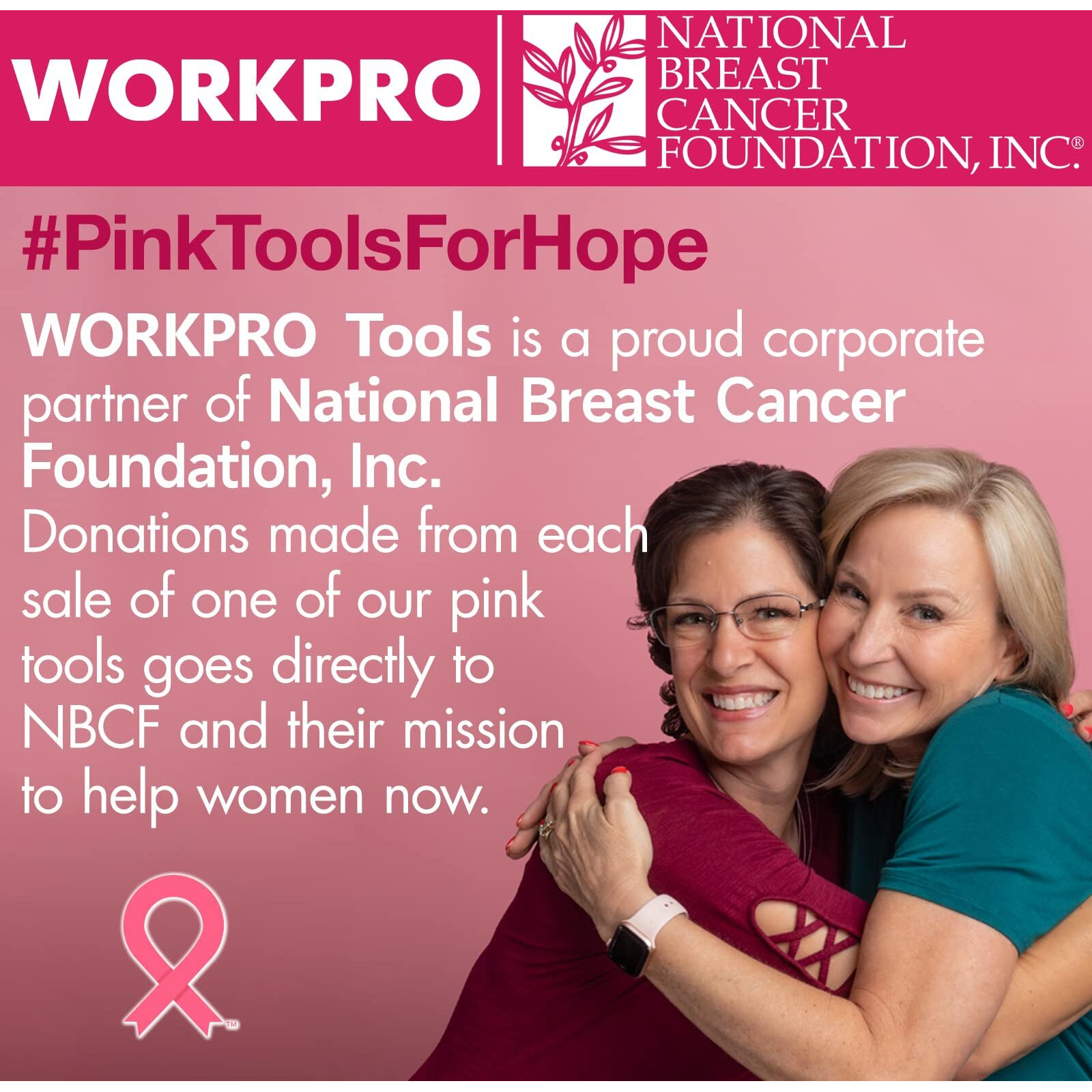 Workpro Pink Cordless 20V Lithium-Ion Drill Driver Set, 1 Battery, Charger And Storage Bag Included - Pink Ribbon