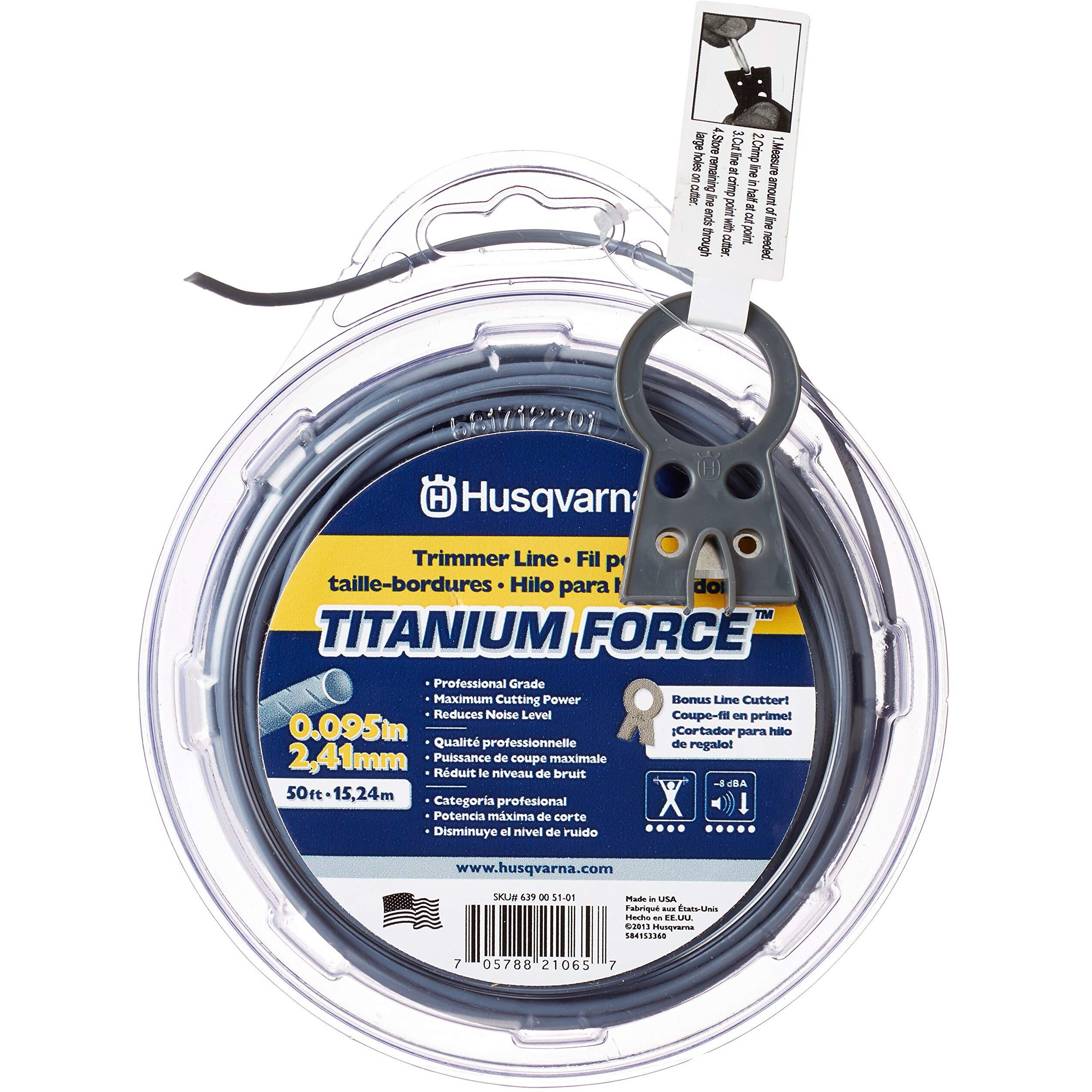 Husqvarna String Trimmer Line .095-Inch 50Ft Spool Titanium Force High Efficiency Long Life Faster Acceleration