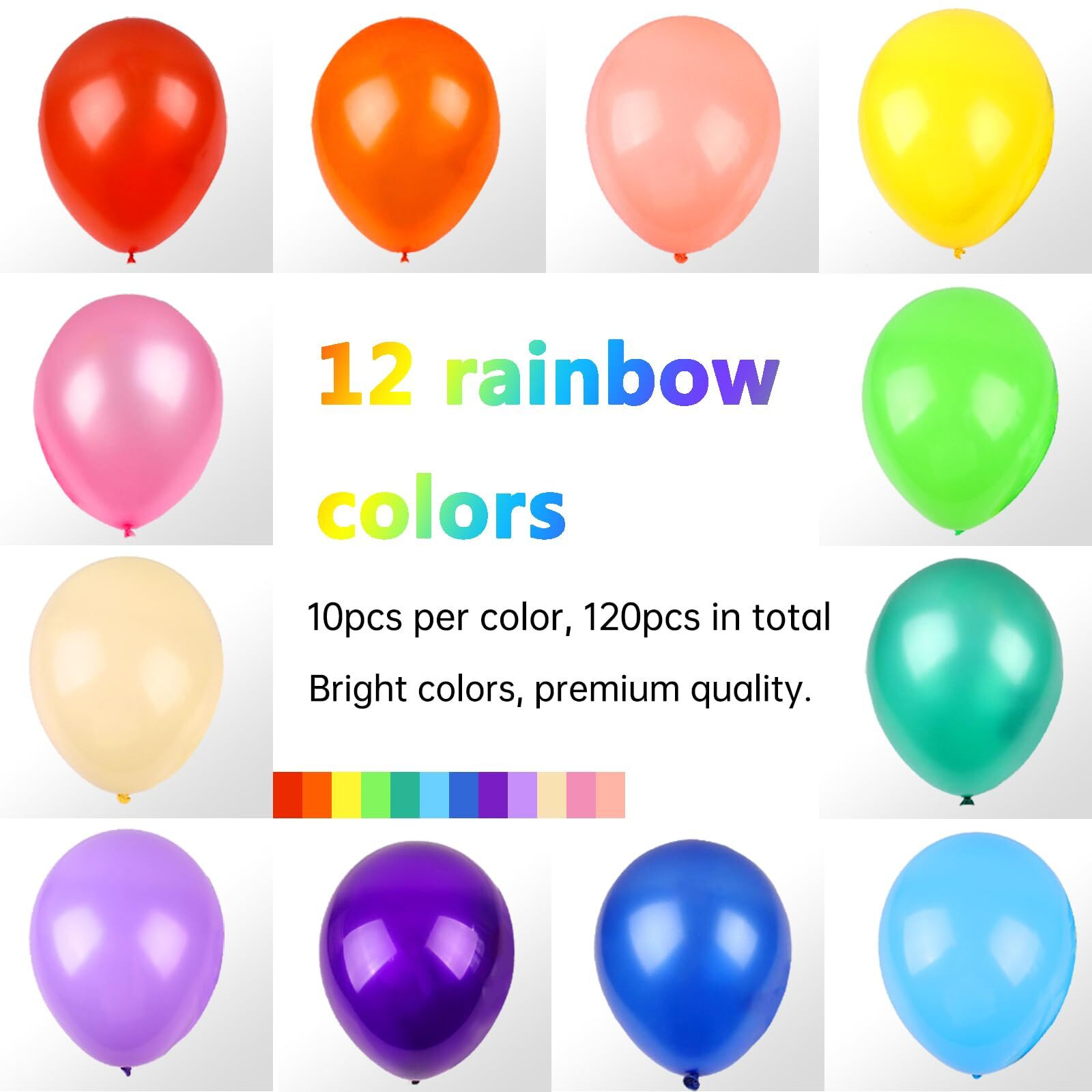 Rubfac 120 Balloons Assorted Color 12 Inches Rainbow Latex Balloons, 12 Bright Color Party Balloons For Birthday Baby Shower Wedding Party Supplies Arch Garland