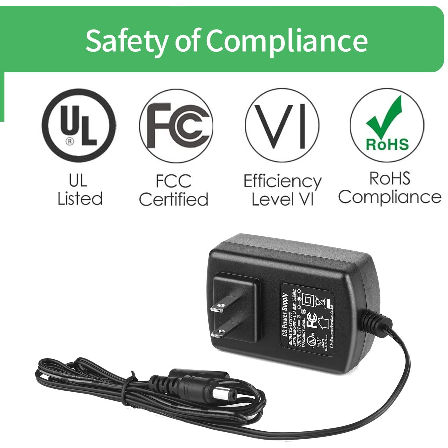 Security-01 Ac 100-240V To Dc 12V 2A Power Supply Adapter, Plug 5.5Mm X 2.1Mm For Cctv Camera Dvr Nvr Led Light Strip Ul Listed Fcc