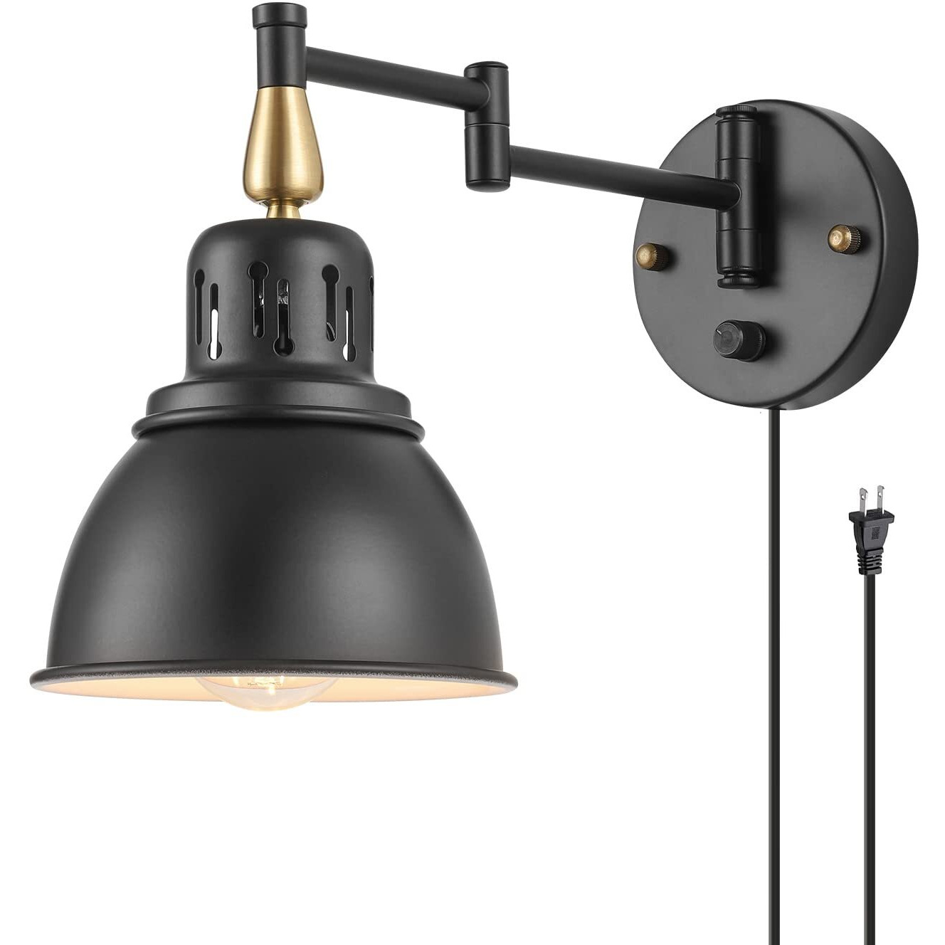 Trlife Dimmable Swing Arm Wall Lights With Plug In Cord Wall Mounted Light Industrial Wall Sconce , E26 Base, Ul Listed(1 Pack)