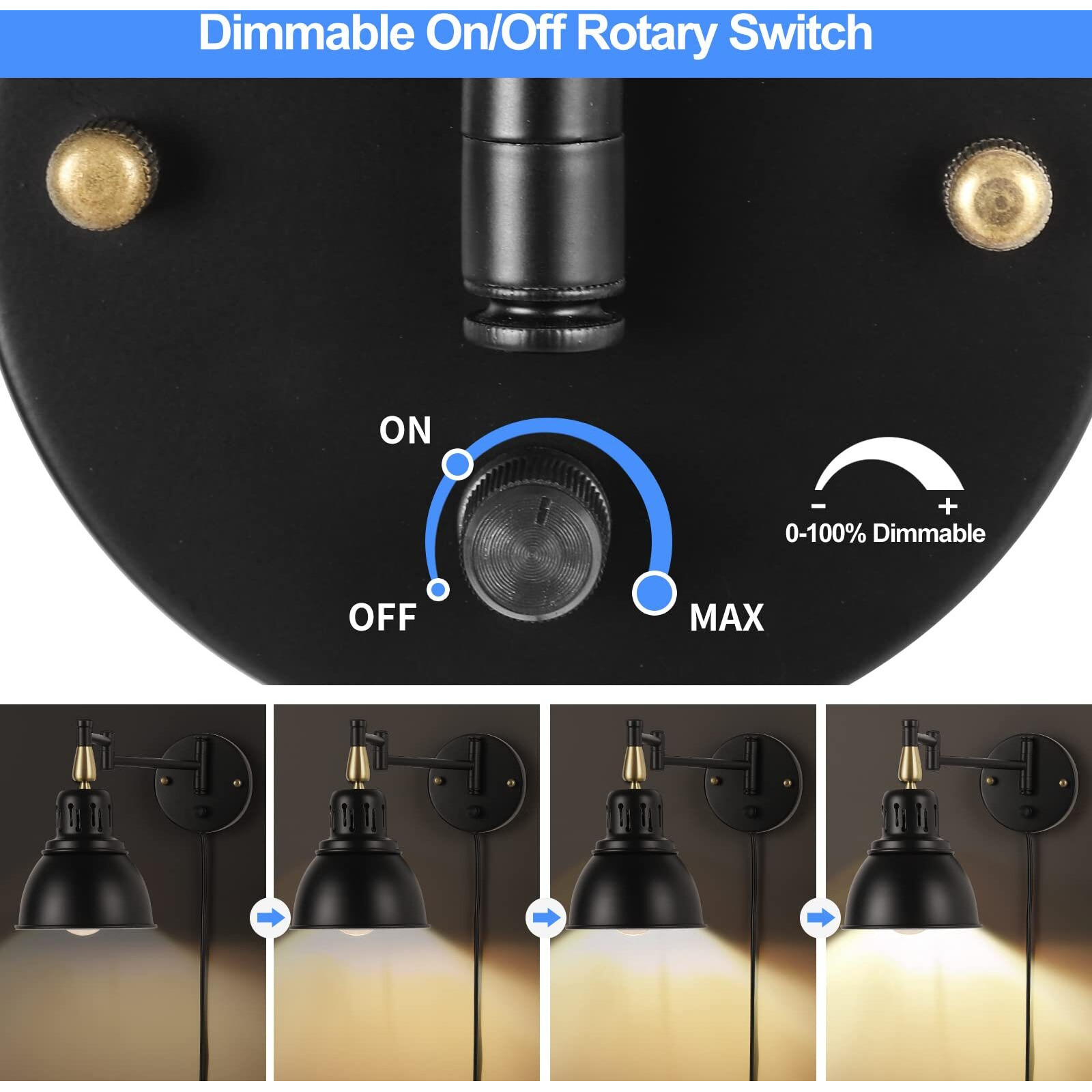 Trlife Dimmable Swing Arm Wall Lights With Plug In Cord Wall Mounted Light Industrial Wall Sconce , E26 Base, Ul Listed(1 Pack)