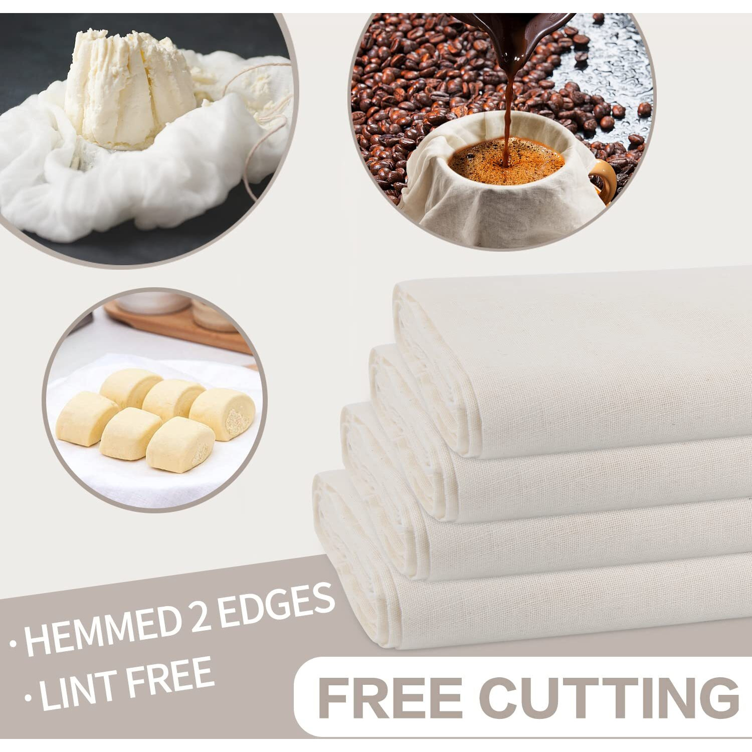 Olicity Cheese Cloths, Grade 100, 45 Sq Feet, Reusable Cheese Cloth With Closed Edges Fabric Fine Mesh Cloth, Unbleached Cotton Muslin Cheesecloth For Straining, Baking, Milk, Free Cutting - 5 Yards