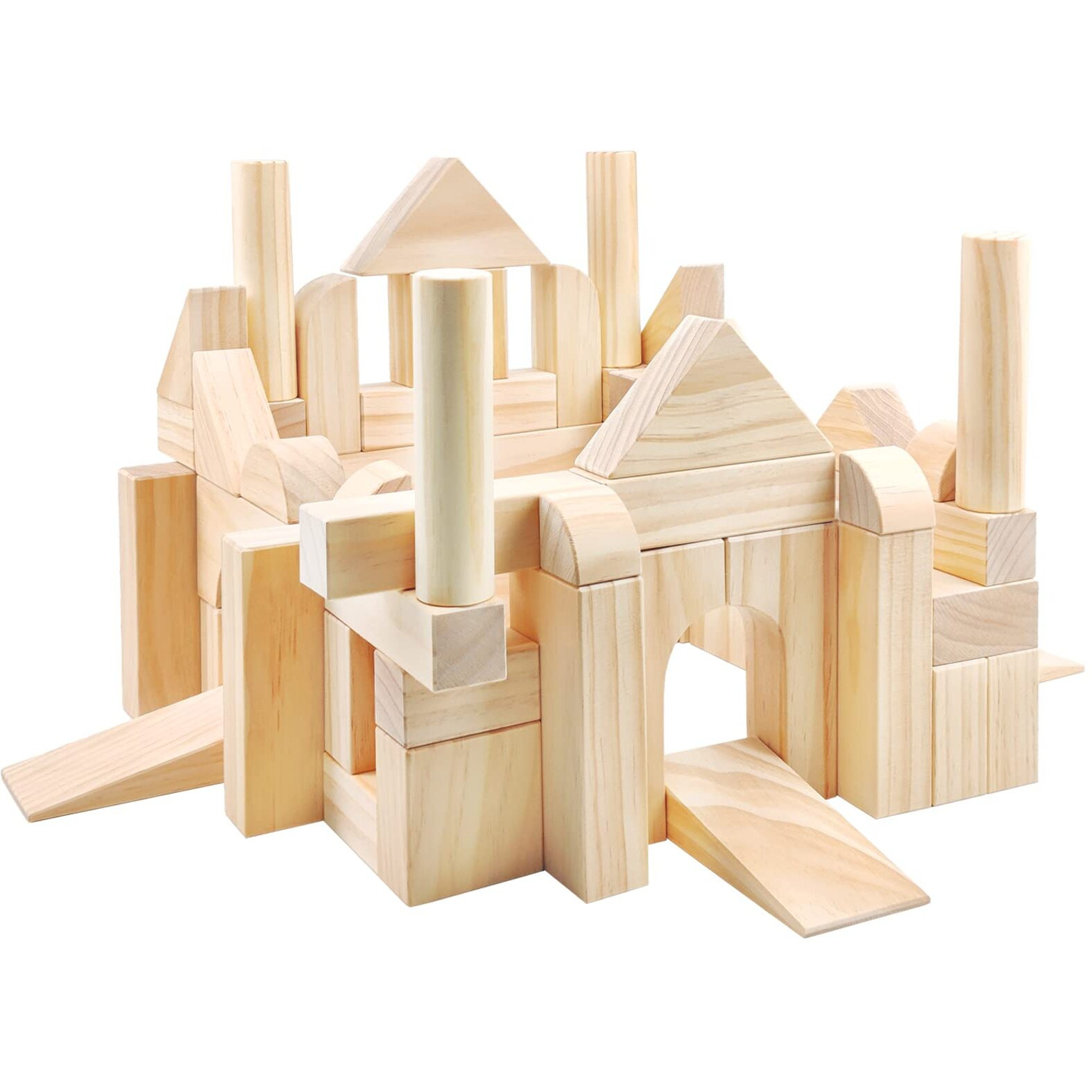 Onshine Large Wooden Blocks For Toddlers 1-3, 64 Pieces Big Wood Building Blocks Set With Wooden Storage Box, Large Toddler Blocks Building And Stacking Toys Construction Set