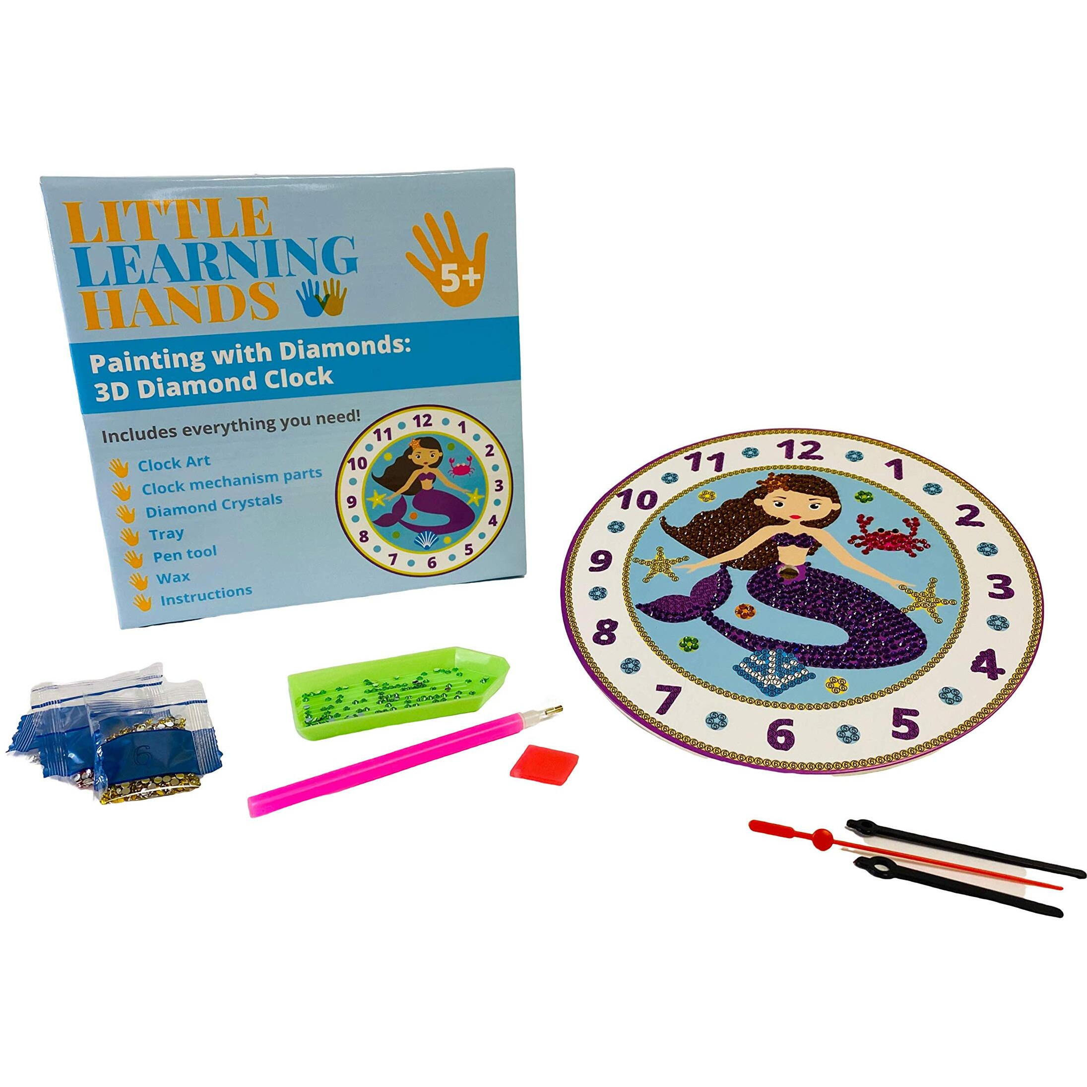Little Learning Hands Mermaid Diamond Painting Kit Mermaid Clock| Mermaid Sticky Mosaic Clock | Creative Mermaid Crafts For Kids And Adults | Gifts For Girls And Boys