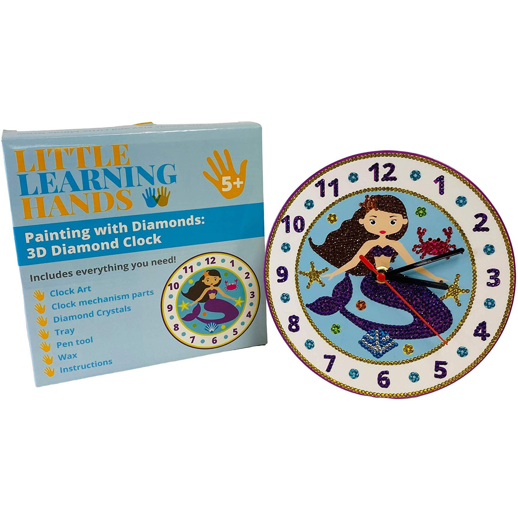 Little Learning Hands Mermaid Diamond Painting Kit Mermaid Clock| Mermaid Sticky Mosaic Clock | Creative Mermaid Crafts For Kids And Adults | Gifts For Girls And Boys