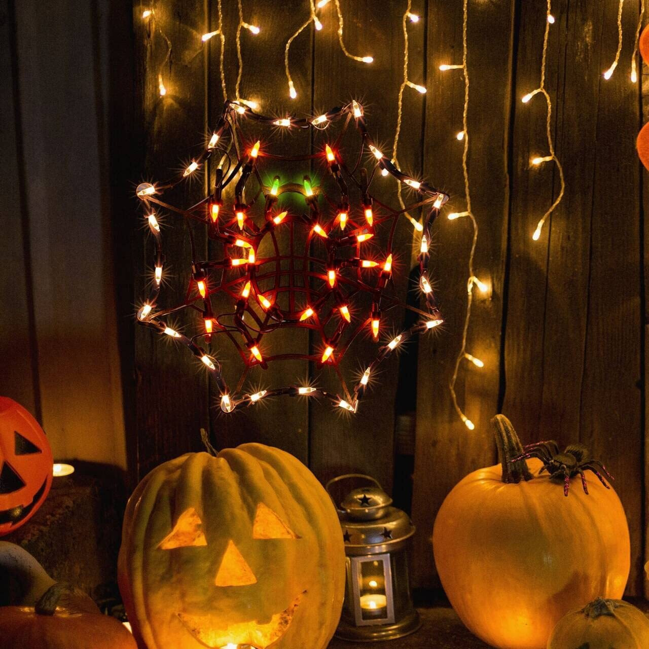 Justpro 12.8"" Lighted Cobweb Halloween Window Silhouette Decoration,Halloween Lighted Window Decoration,Hanging Light Up Holiday Ornament( Cobweb Light)