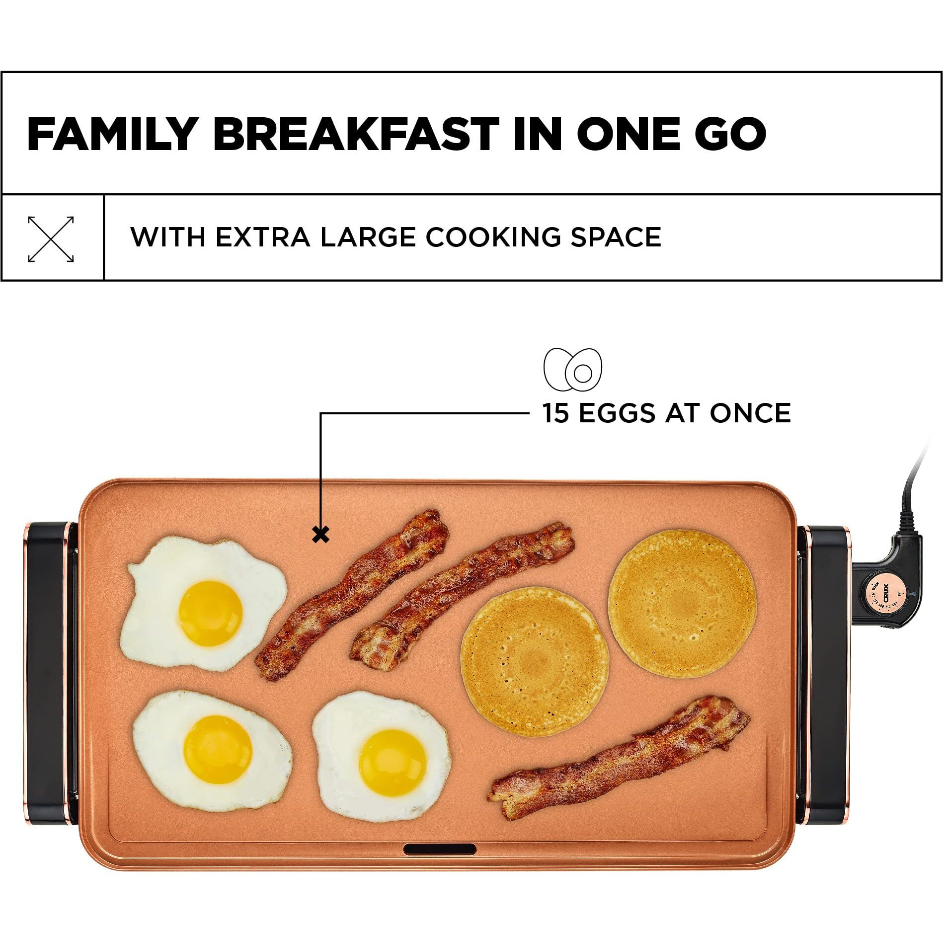 Crux Electric Griddle With Nonstick Ceramic Coating, Cool-Touch Handles, And Slide-Out Drip Tray - Indoor Grill For Breakfast, Eggs, Pancakes, And Burgers