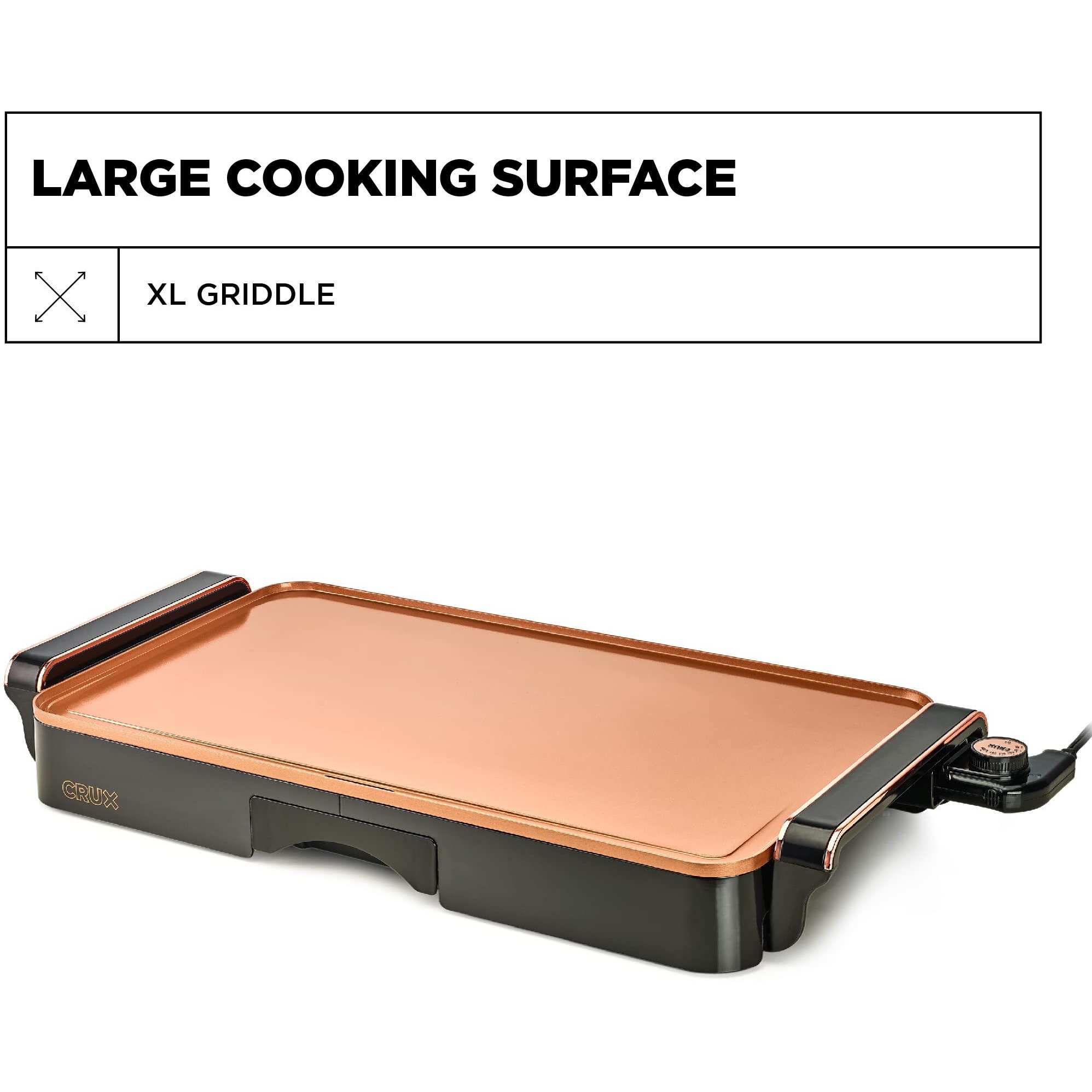 Crux Electric Griddle With Nonstick Ceramic Coating, Cool-Touch Handles, And Slide-Out Drip Tray - Indoor Grill For Breakfast, Eggs, Pancakes, And Burgers