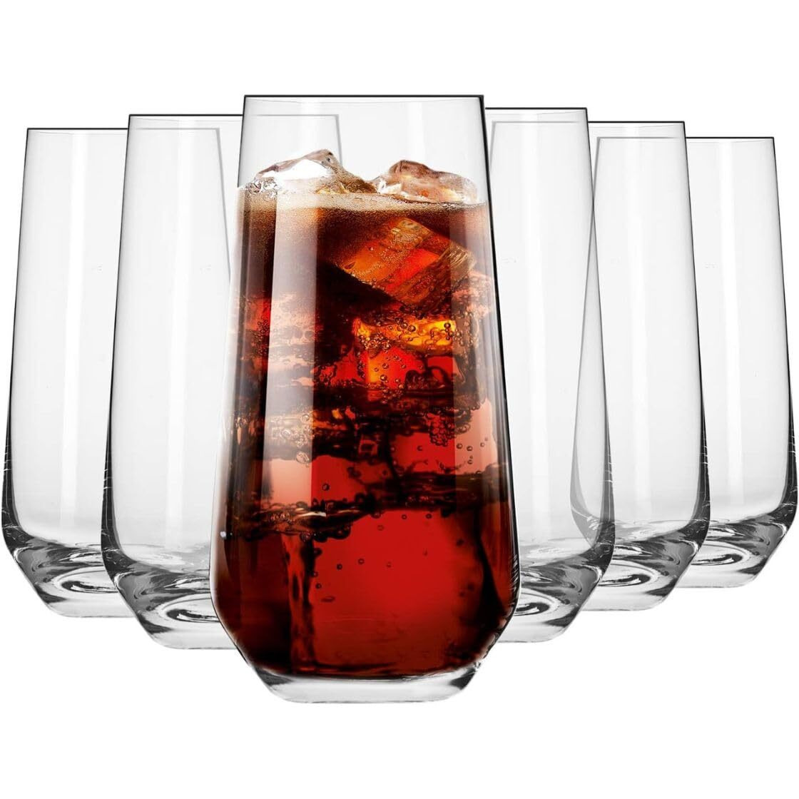 Krosno Tall Water, Juice, Drinking Glasses, Set Of 6, 16.2 Oz, Splendour Collection, Highball & Tumbler Crystal Glass, Dishwasher Safe, Made In Europe