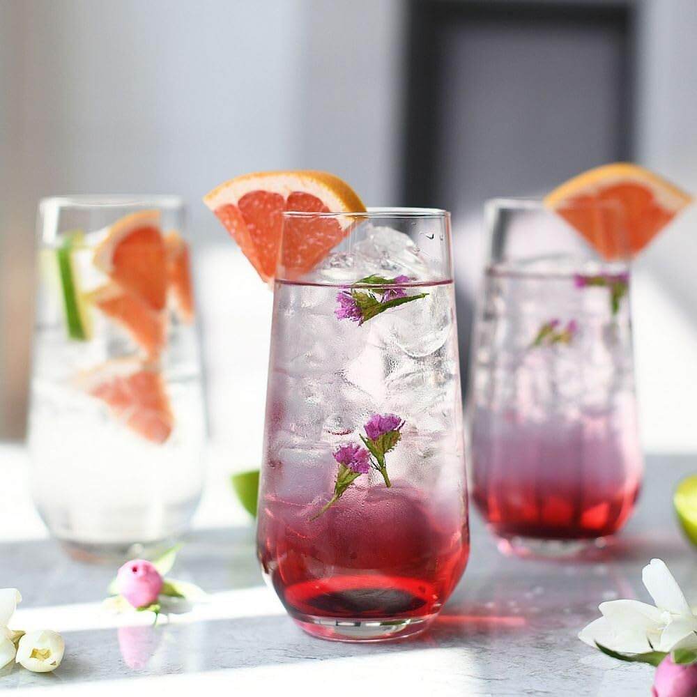 Krosno Tall Water, Juice, Drinking Glasses, Set Of 6, 16.2 Oz, Splendour Collection, Highball & Tumbler Crystal Glass, Dishwasher Safe, Made In Europe