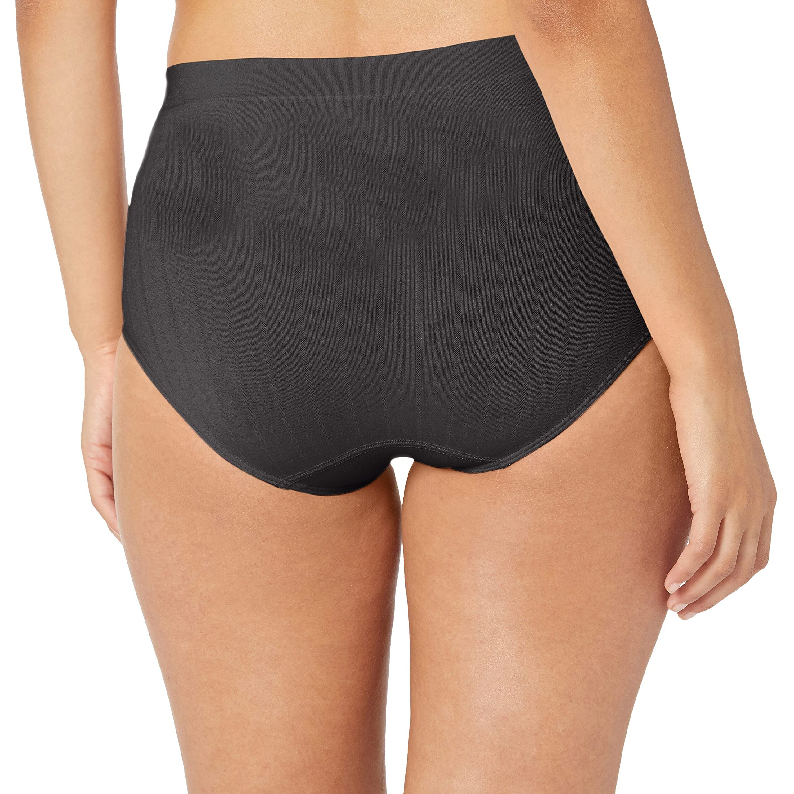 Bali Women's Seamless Panties, Smoothing Brief Underwear For Women, Full-Coverage Stretch Microfiber Briefs (Colors May Vary), Black Pointelle, 8