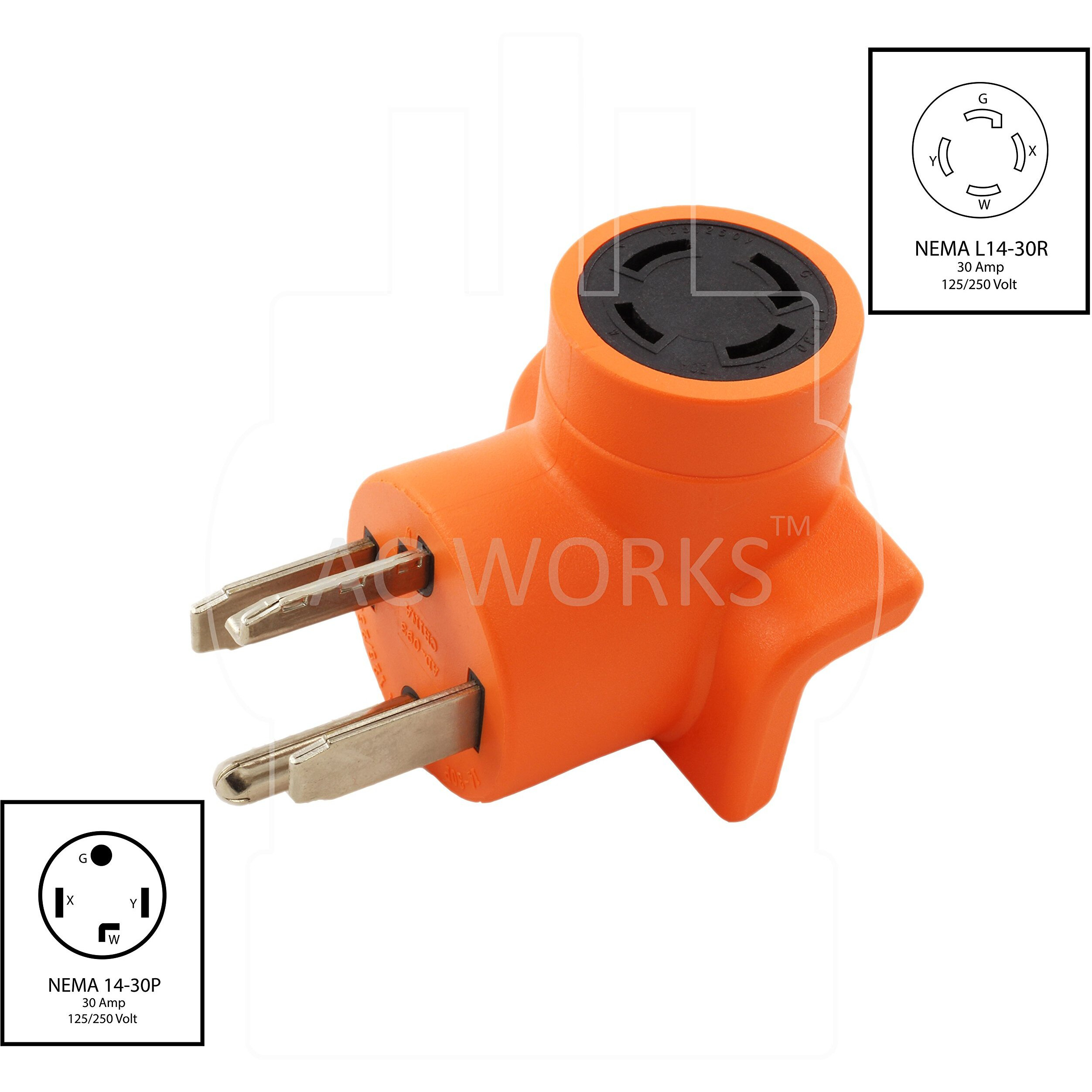 Ac Works 30 Amp 4-Prong Dryer Wall Outlet Adapter (To L14-30 30A 4-Prong Locking)