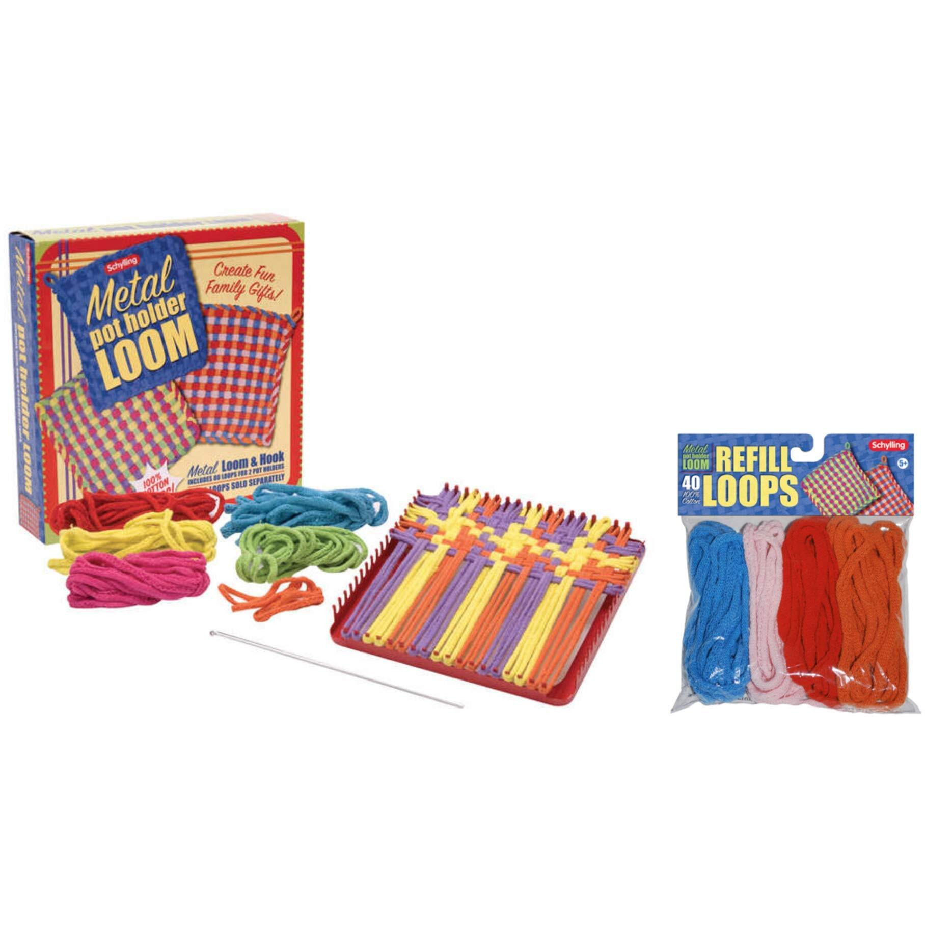 Schylling Metal Pot Holder Loom Kit & 40 Loop Refills Gift Set Bundle (Colors May Vary)