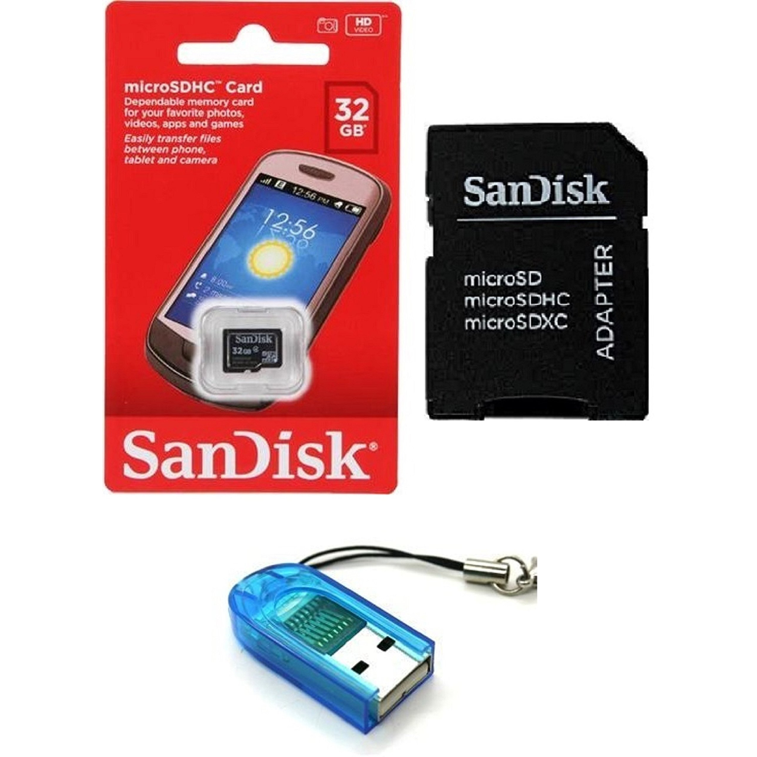 Sandisk 32Gb Class 4 Microsdhc Microsd C4 Tf Flash Memory Card With Sd Adapter And Usb Sd Card Reader/Writer R13 (Bulk Packaged)