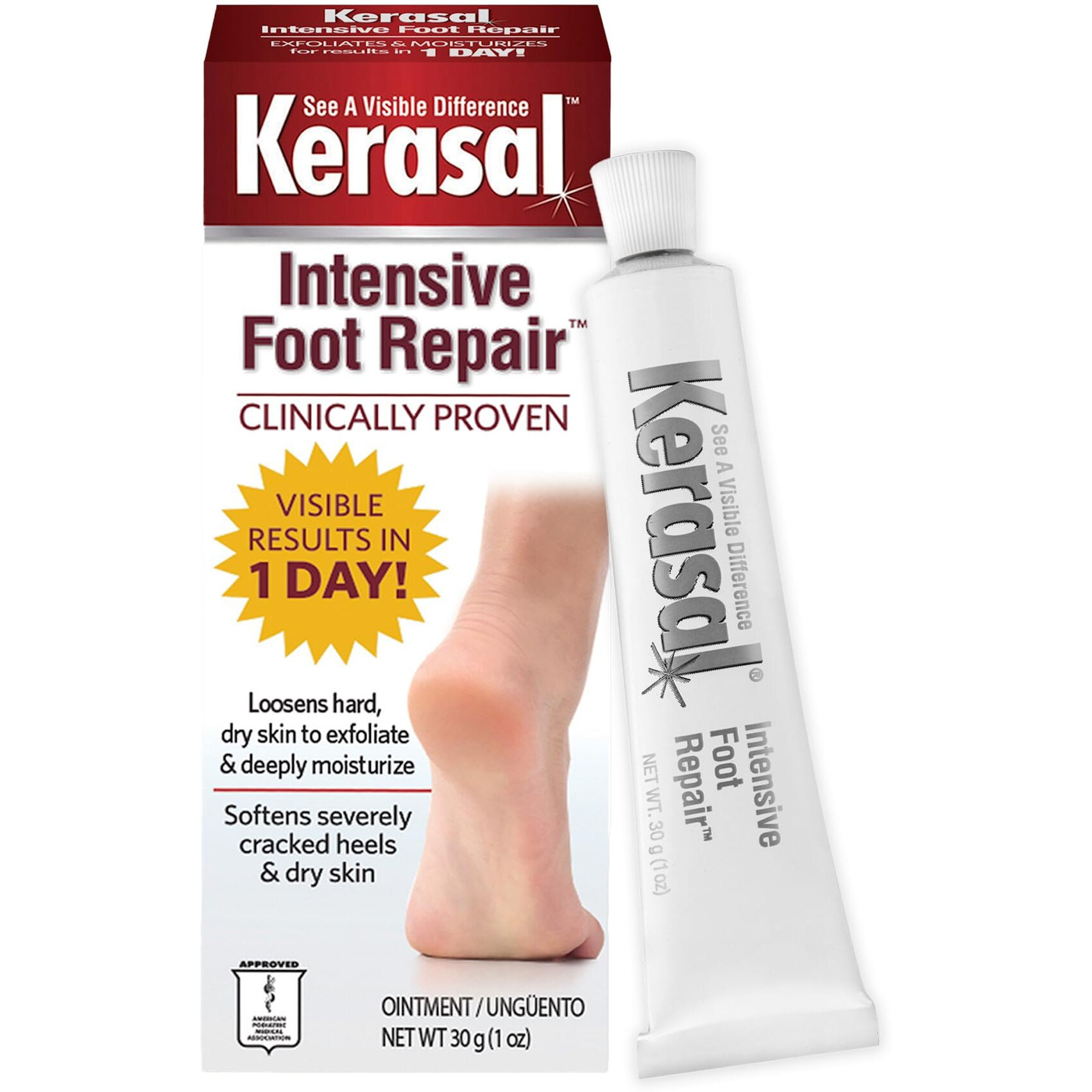 Kerasal Intensive Foot Repair, Skin Healing Ointment For Cracked Heels And Dry Feet, 1 Oz