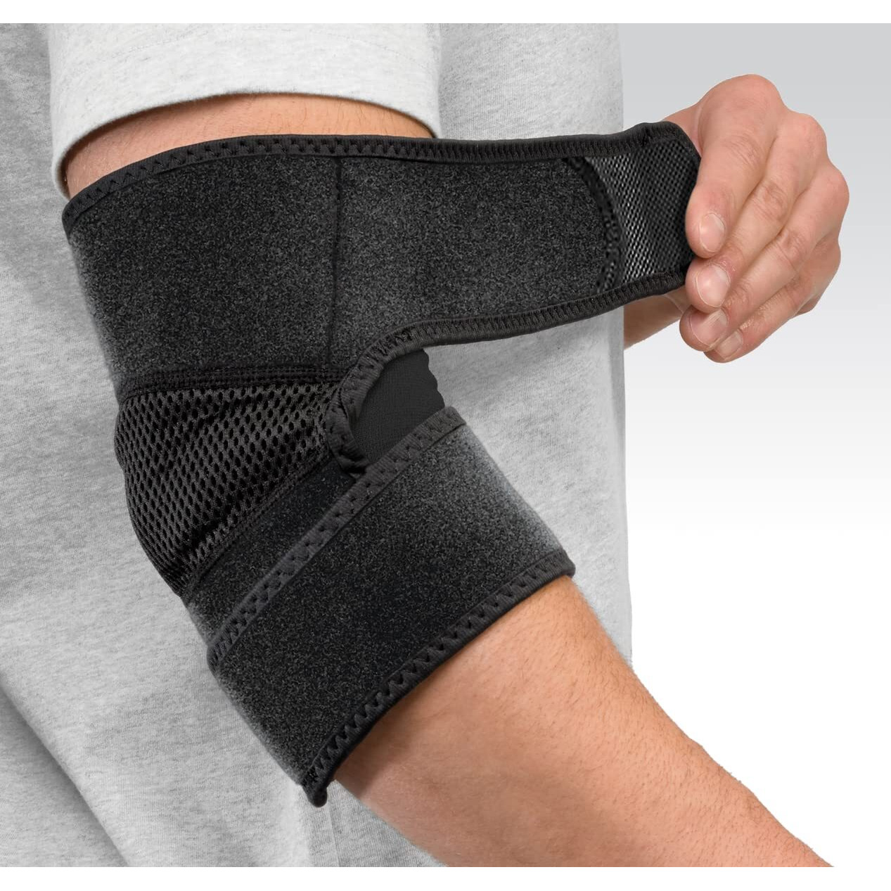 Mueller Sports Medicine Adjustable Elbow Support Sleeve, Elbow Pain Relief Brace For Men And Women, Black, One Size