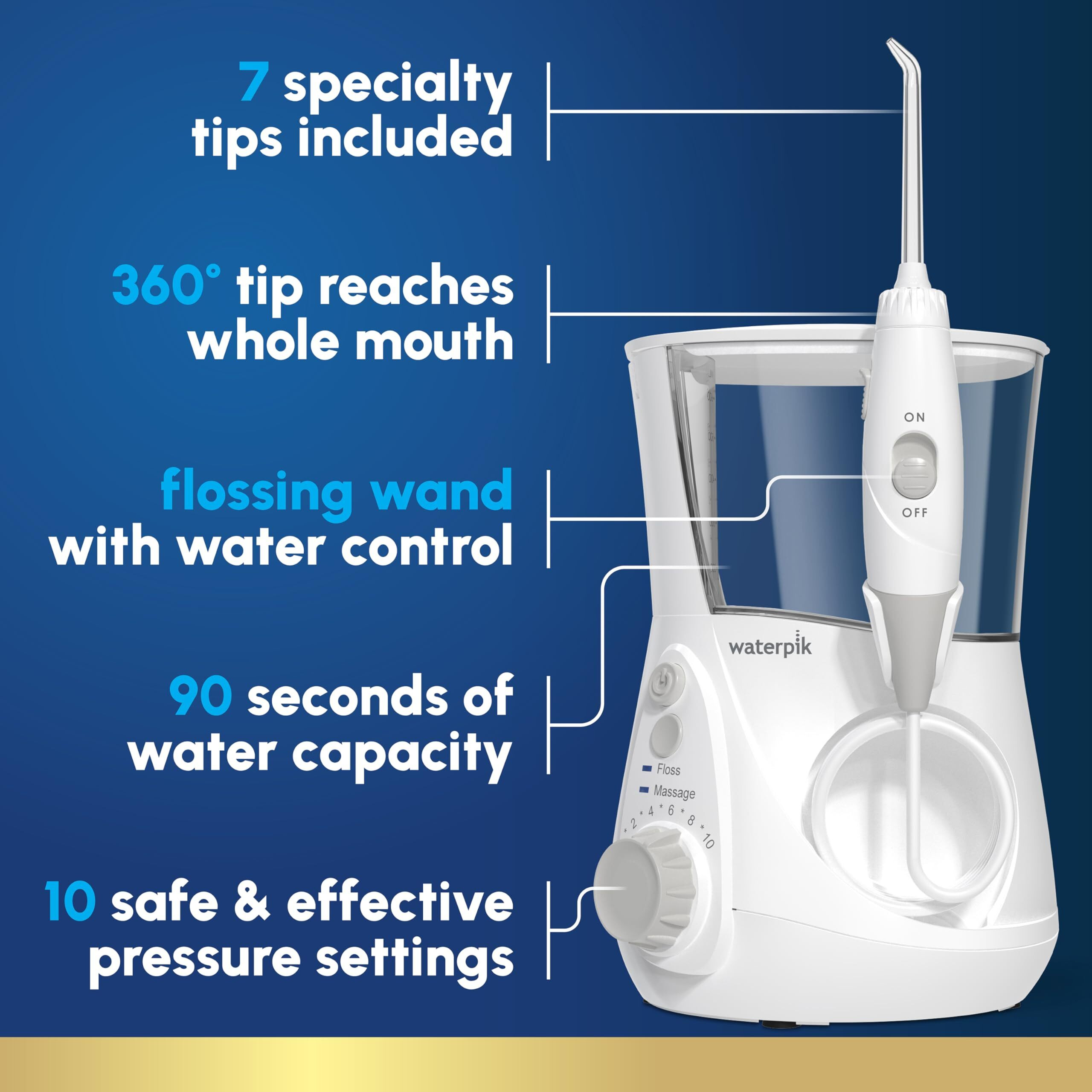 Waterpik Aquarius Water Flosser Professional For Teeth, Gums, Braces, Dental Care, Electric Power With 10 Settings, 7 Tips For Multiple Users And Needs, Ada Accepted, White Wp-660, Packaging May Vary