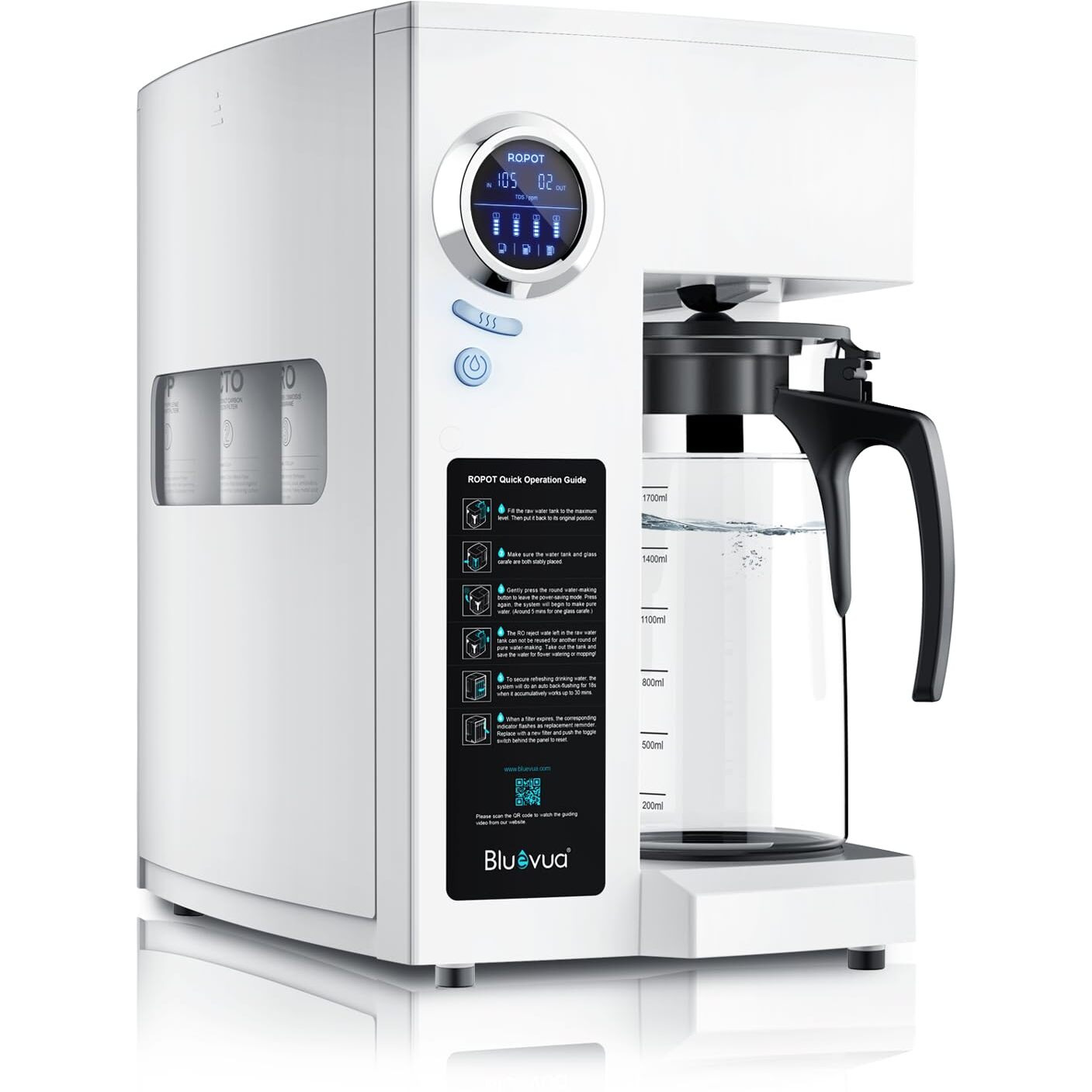 Bluevua Ro100Ropot Reverse Osmosis System Countertop Water Filter, 5 Stage Purification, Counter Ro Filtration, 21 Pure To Drain, Purified Tap Water, Portable Water Purifier For Home