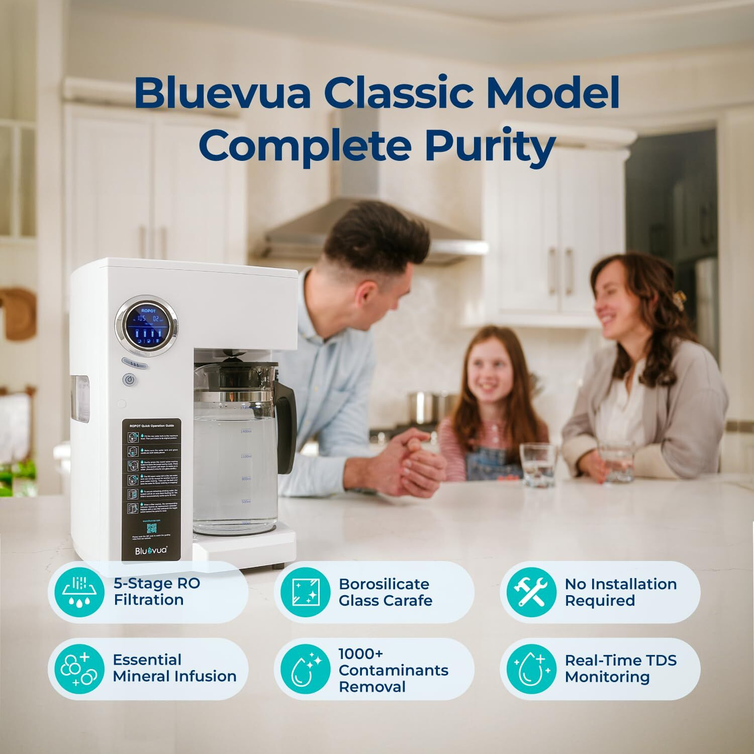 Bluevua Ro100Ropot Reverse Osmosis System Countertop Water Filter, 5 Stage Purification, Counter Ro Filtration, 21 Pure To Drain, Purified Tap Water, Portable Water Purifier For Home
