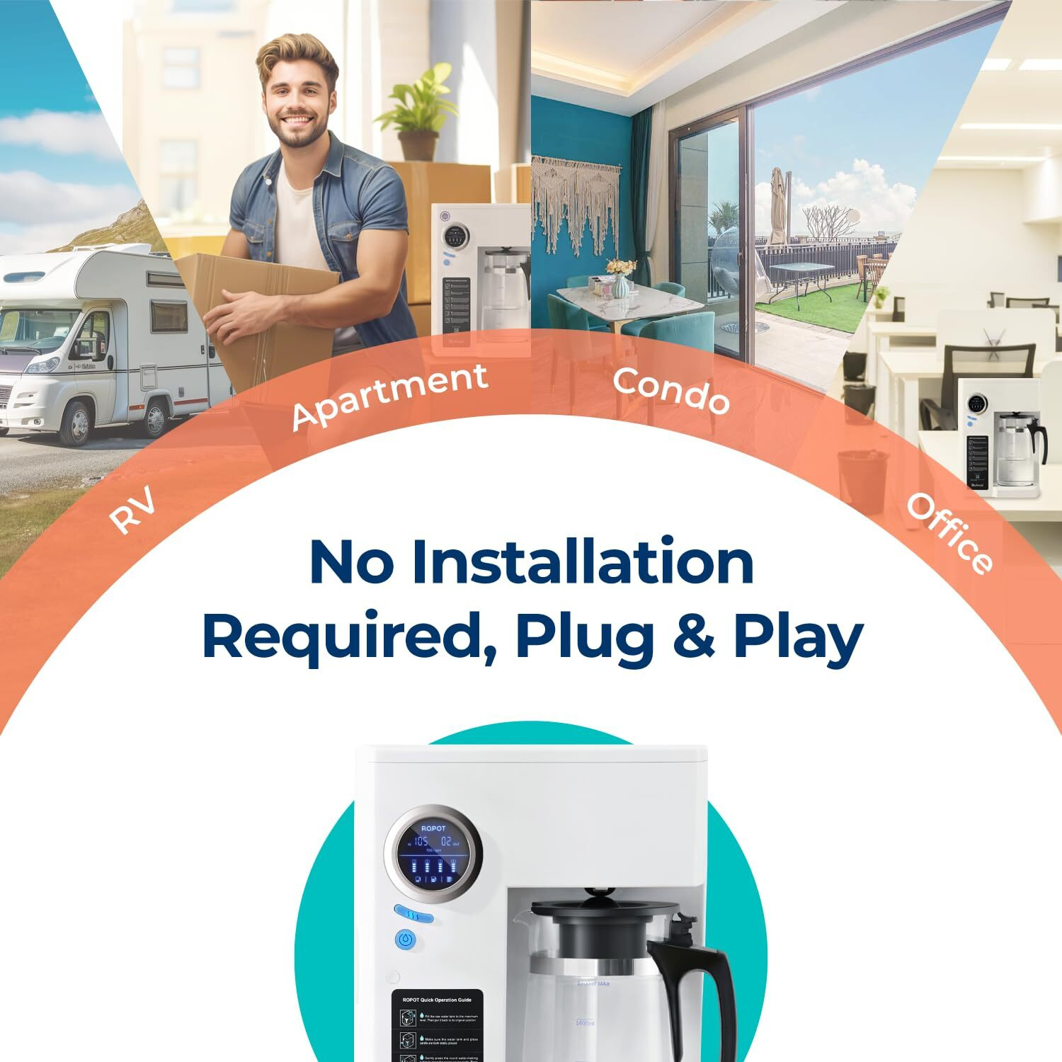 Bluevua Ro100Ropot Reverse Osmosis System Countertop Water Filter, 5 Stage Purification, Counter Ro Filtration, 21 Pure To Drain, Purified Tap Water, Portable Water Purifier For Home